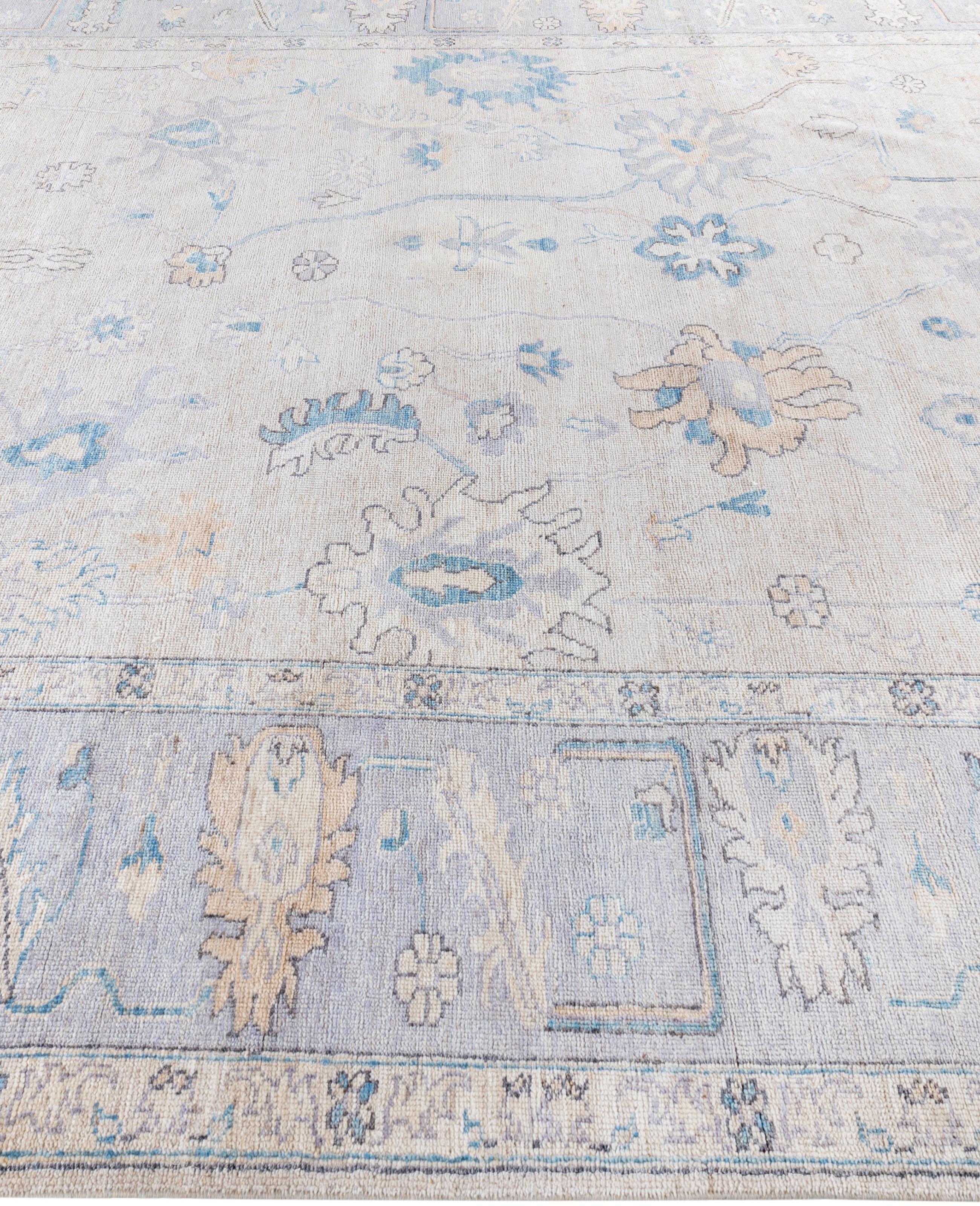 Hand-Knotted Traditional Tribal Oushak Wool Hand Knotted Ivory Area Rug 9' 10