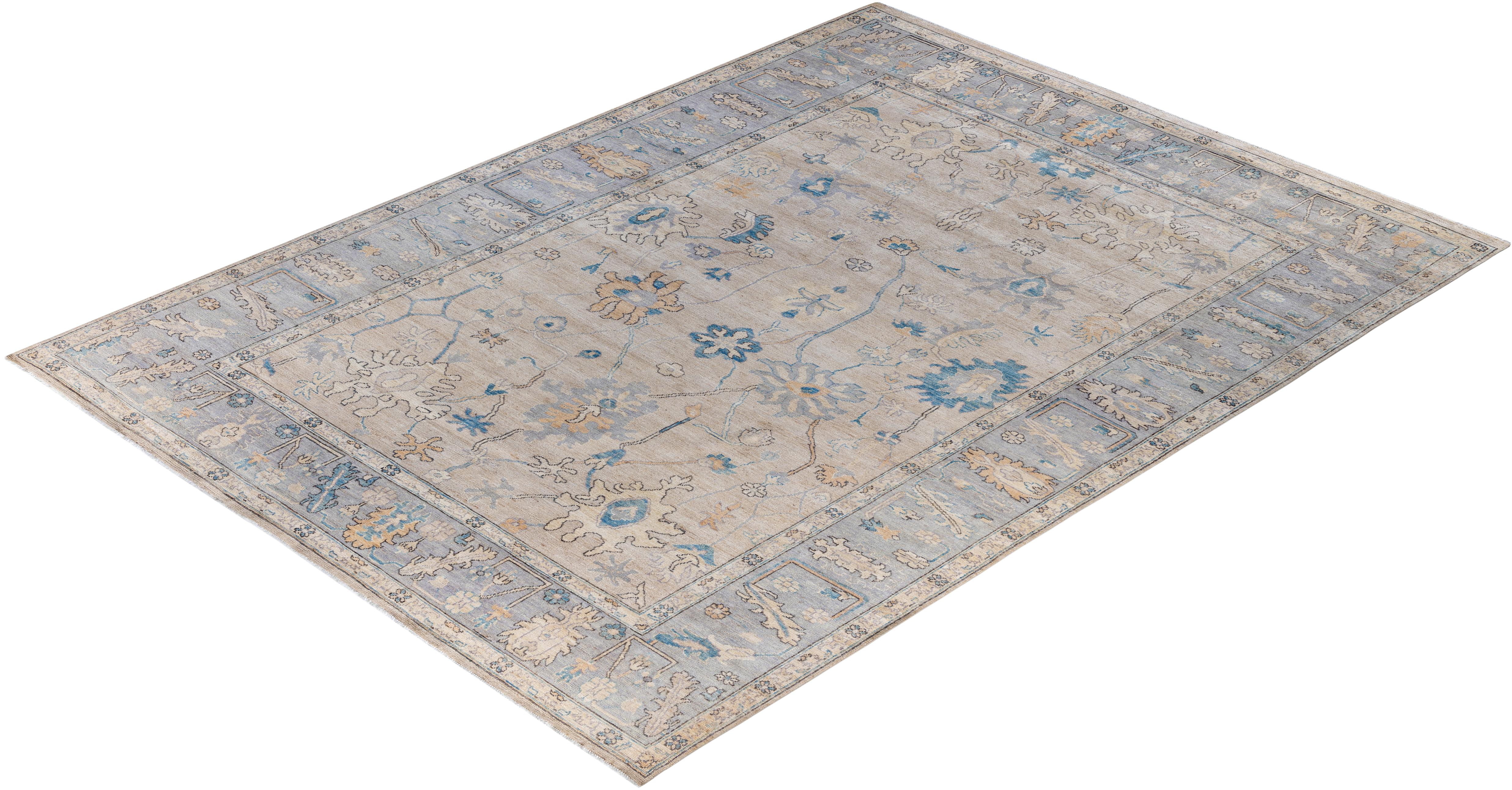 Traditional Tribal Oushak Wool Hand Knotted Ivory Area Rug 9' 10