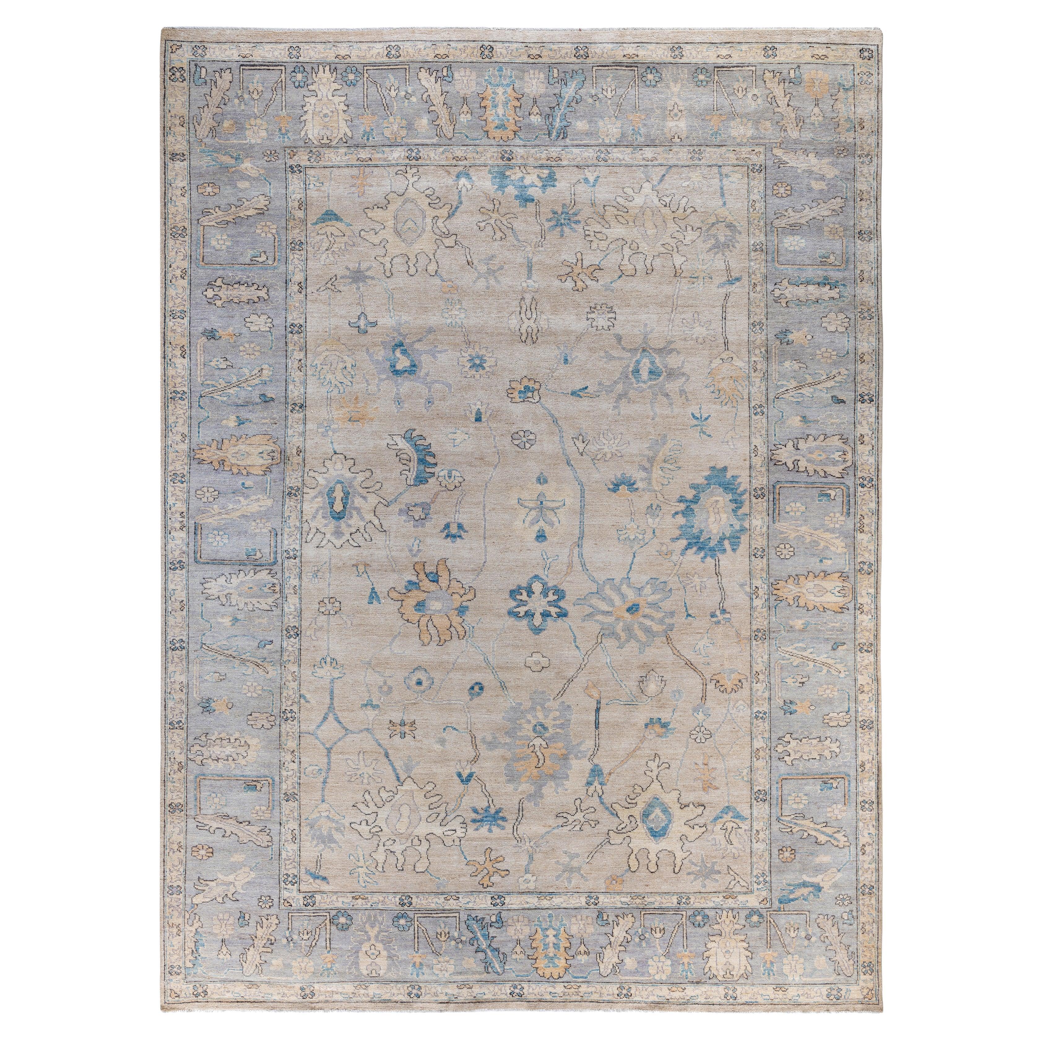 Traditional Tribal Oushak Wool Hand Knotted Ivory Area Rug 9' 10" x 13' 5" For Sale