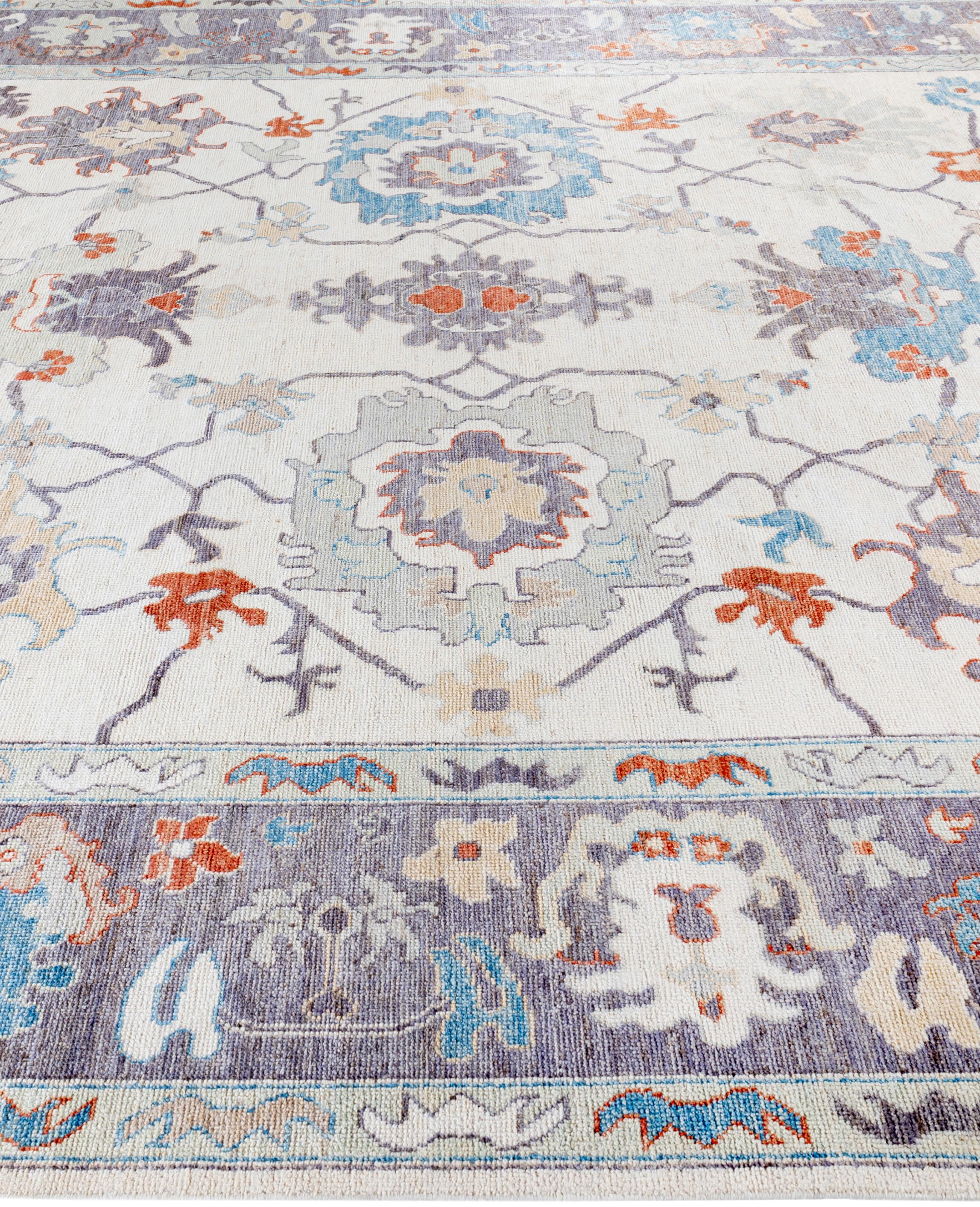 Hand-Knotted Traditional Tribal Oushak Wool Hand Knotted Ivory Area Rug 9' 2
