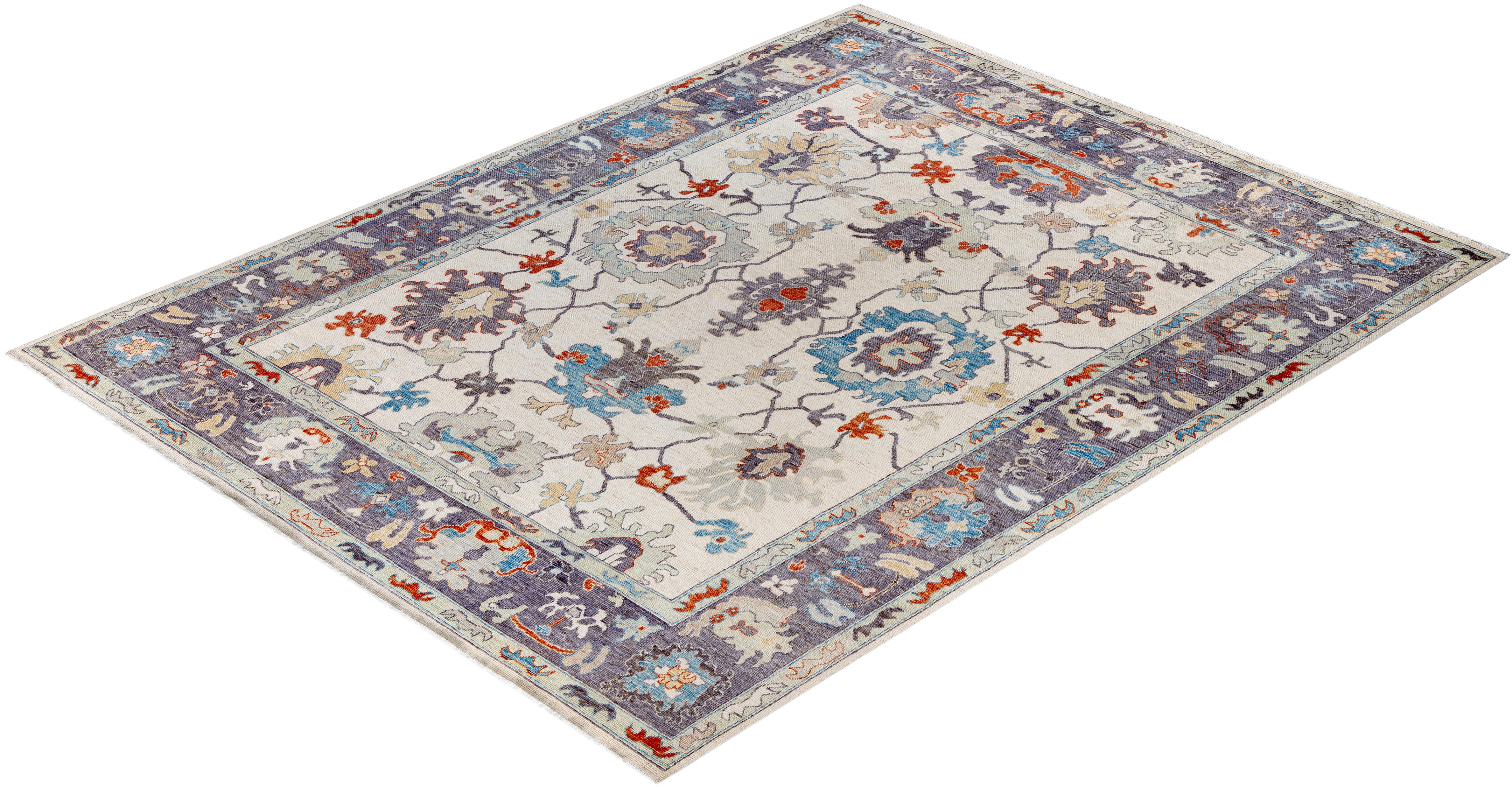 Traditional Tribal Oushak Wool Hand Knotted Ivory Area Rug 9' 2