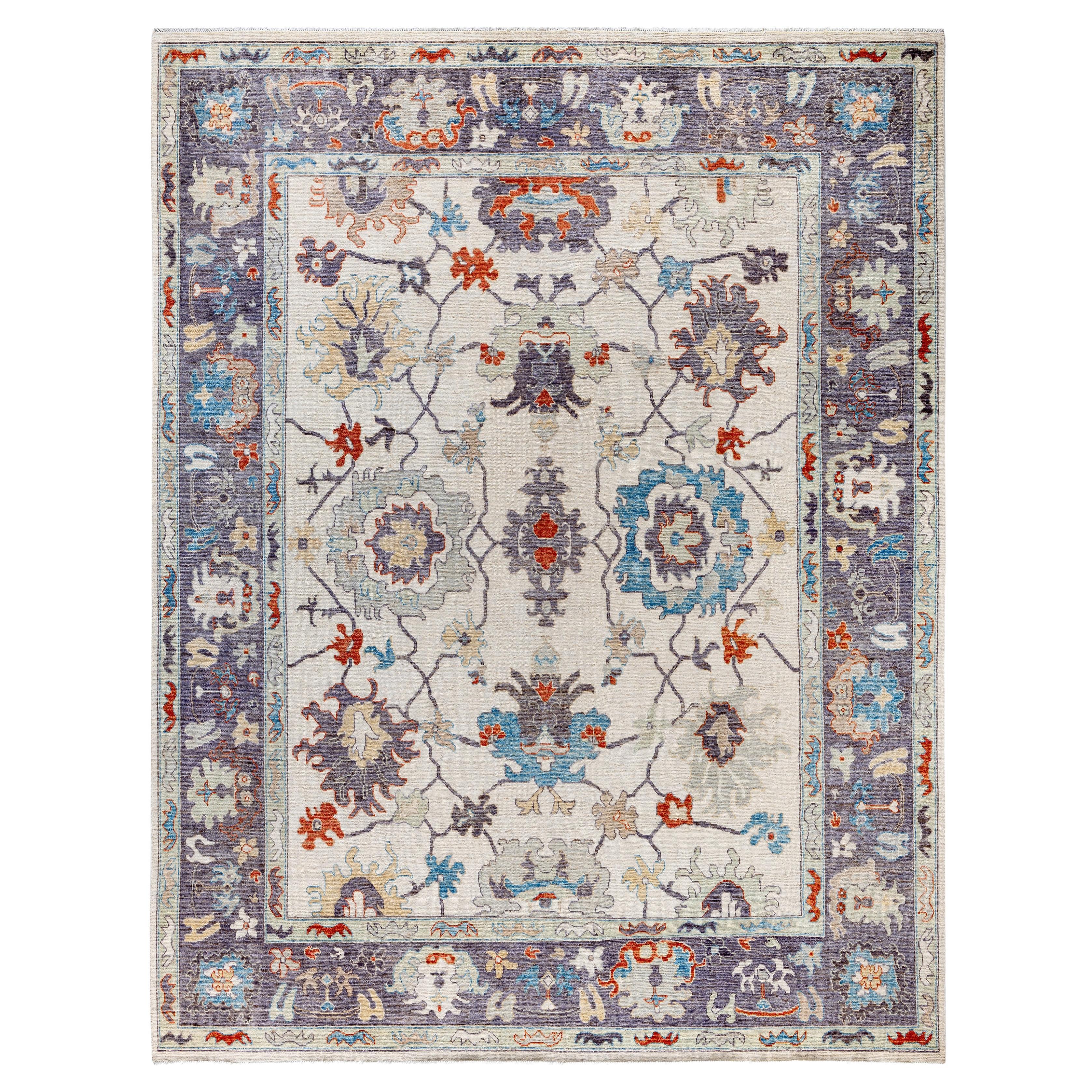Traditional Tribal Oushak Wool Hand Knotted Ivory Area Rug 9' 2" x 11' 10"