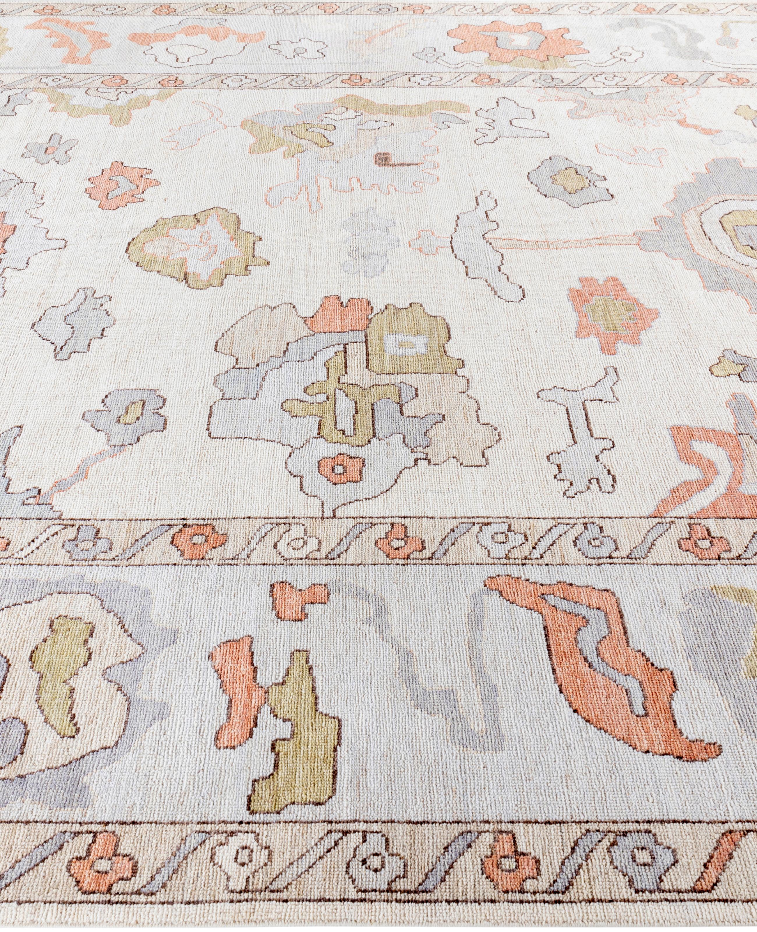 Hand-Knotted Traditional Tribal Oushak Wool Hand Knotted Ivory Area Rug 9' 2