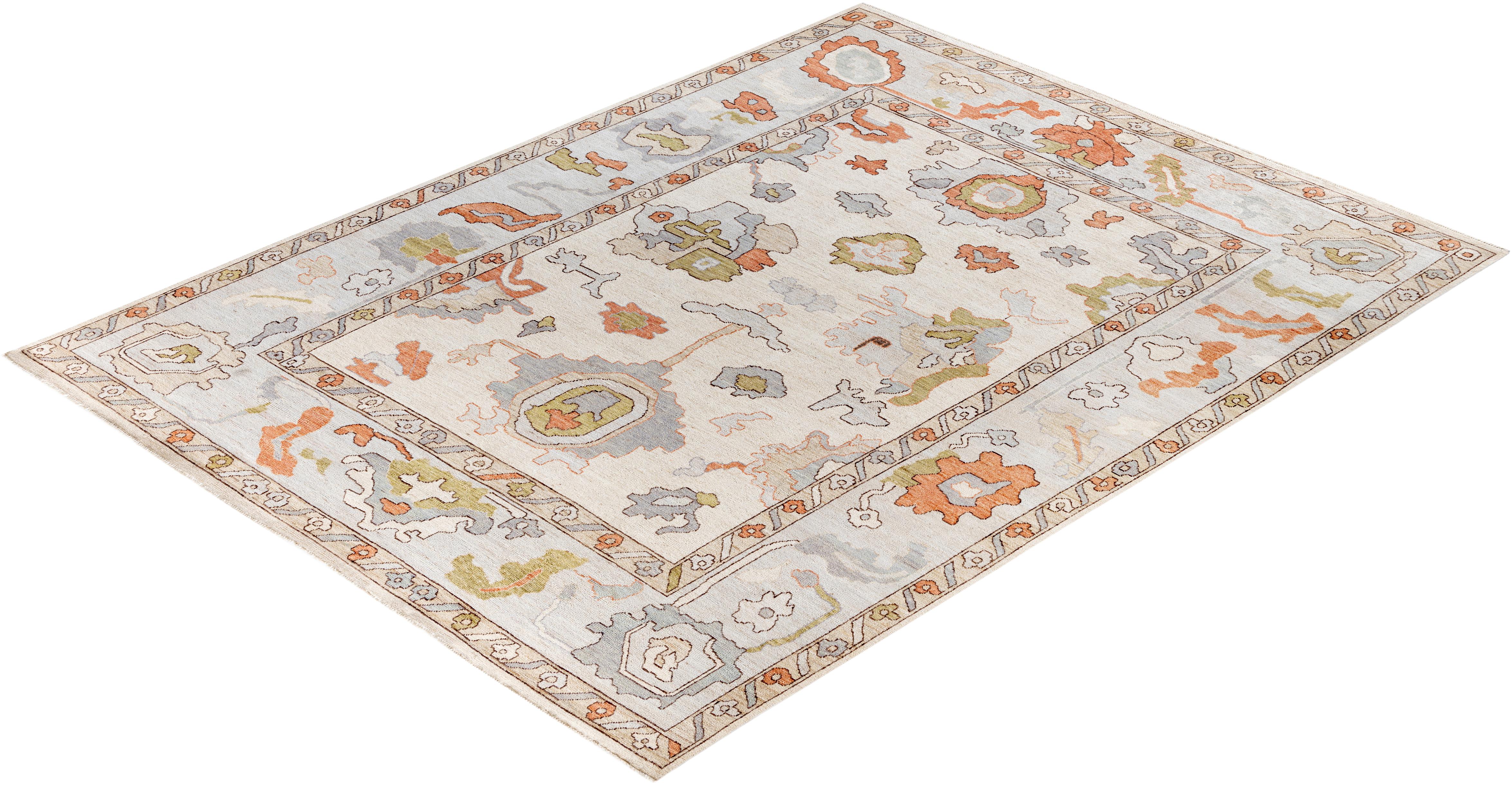 Traditional Tribal Oushak Wool Hand Knotted Ivory Area Rug 9' 2
