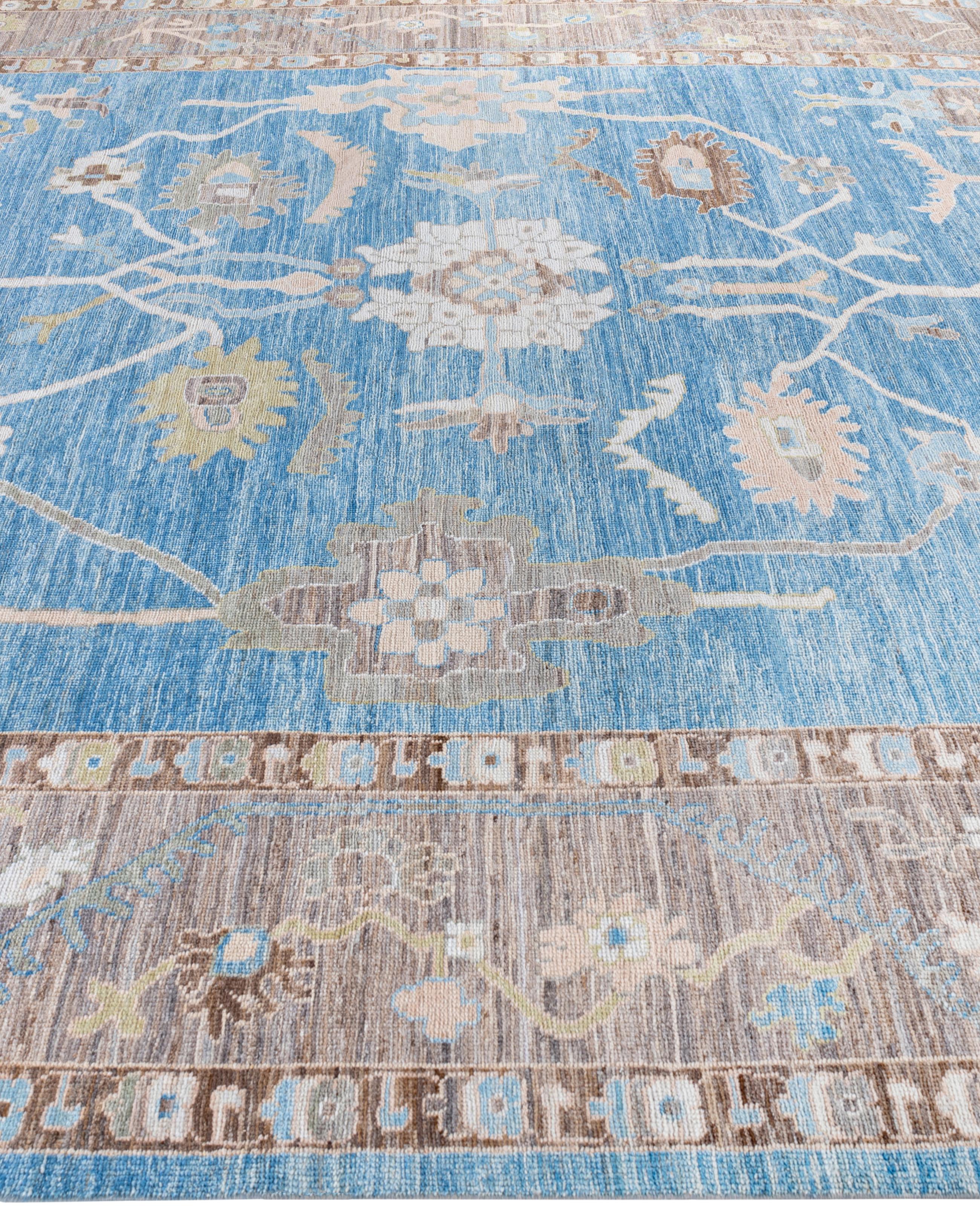 Annodato a mano Tappeto Tribale Tradizionale in Lana Oushak Annodato a Mano Blu 10' 0