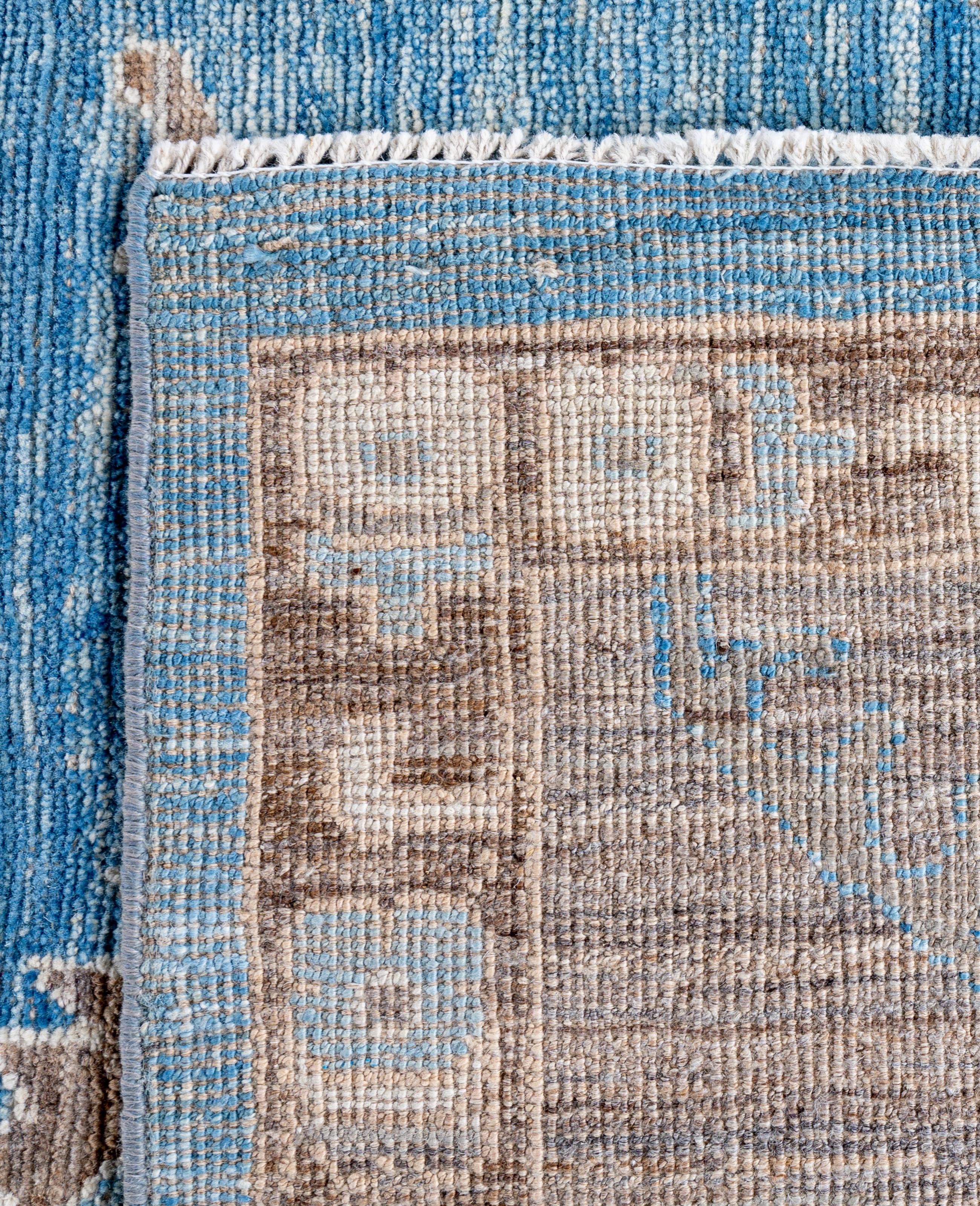 Tappeto Tribale Tradizionale in Lana Oushak Annodato a Mano Blu 10' 0