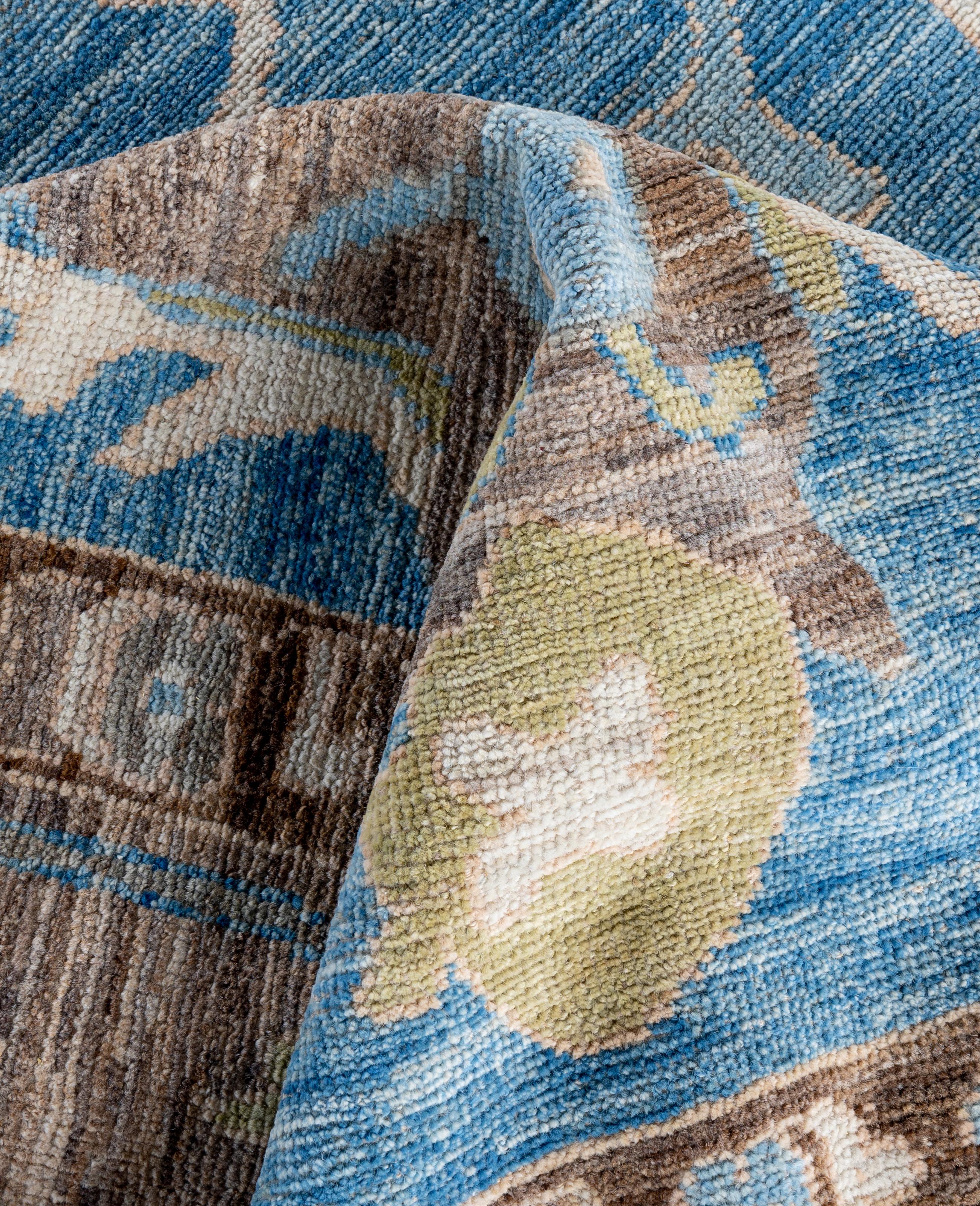 Tappeto Tribale Tradizionale in Lana Oushak Annodato a Mano Blu 10' 0