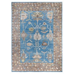 Traditional Tribal Oushak Wool Hand Knotted Light Blue Area Rug 10' 0" x 13' 10"