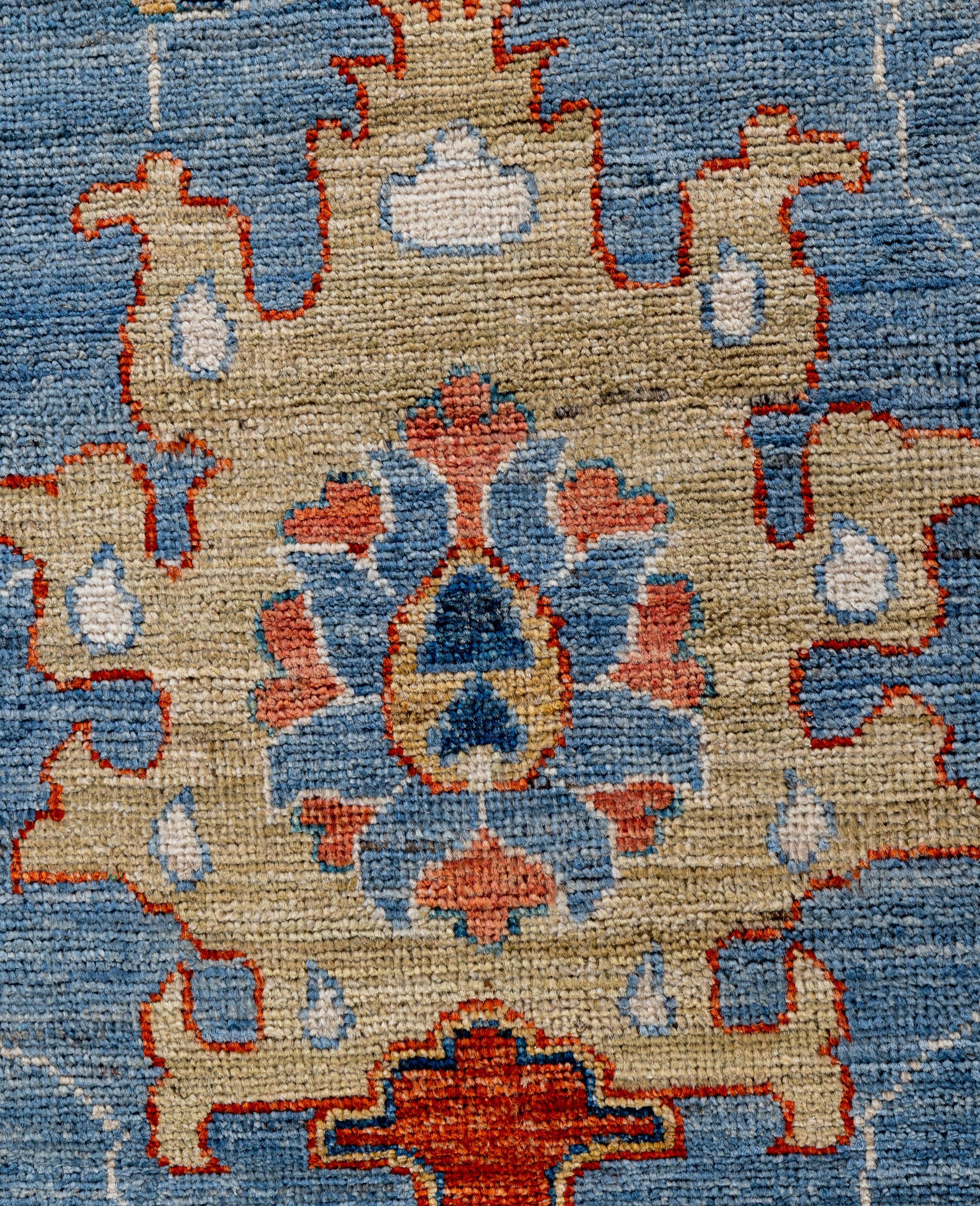 Alfombra de lana tradicional tribal Oushak anudada a mano en azul claro 8' 0