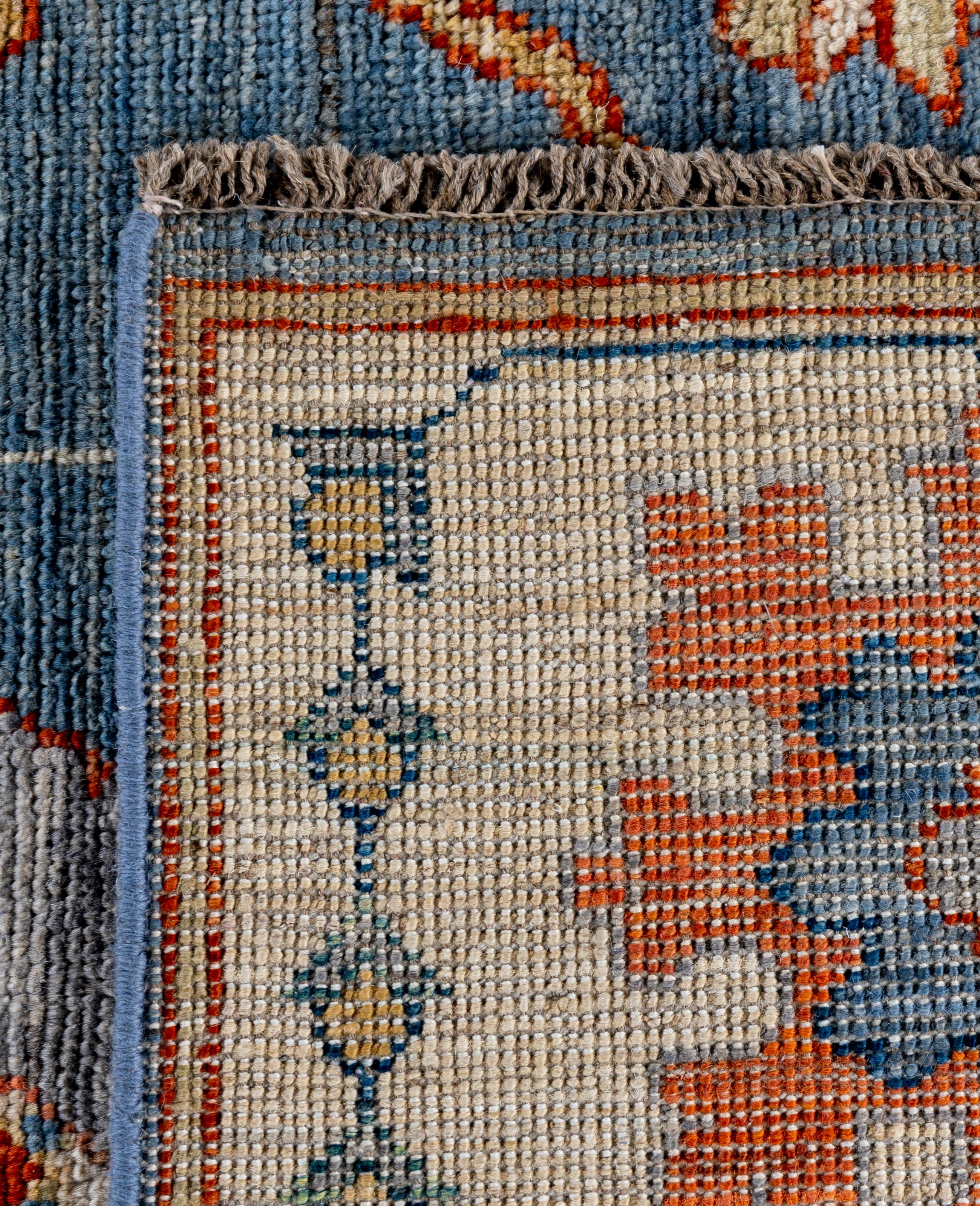 Alfombra de lana tradicional tribal Oushak anudada a mano en azul claro 8' 0