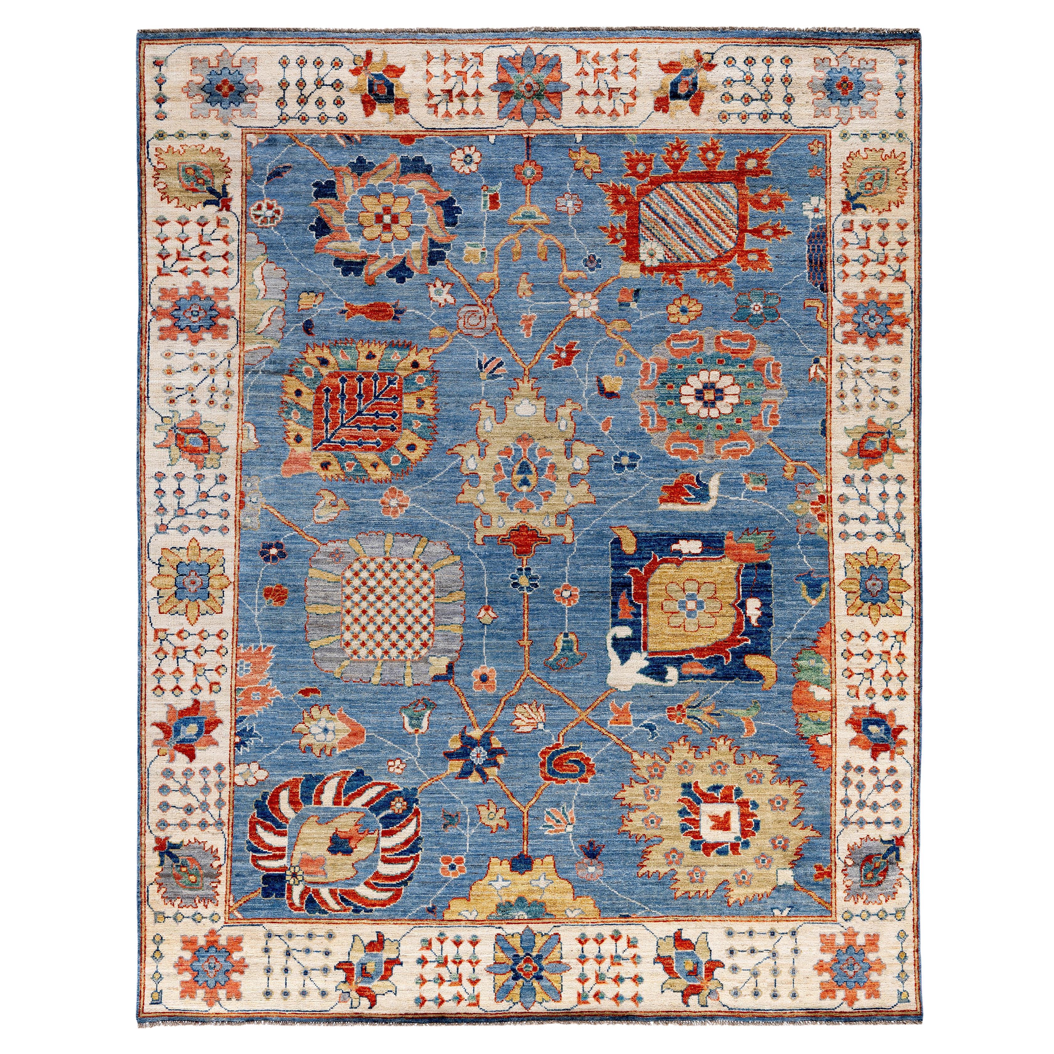 Traditional Tribal Oushak Wool Hand Knotted Light Blue Area Rug 8' 0" x 10' 0"