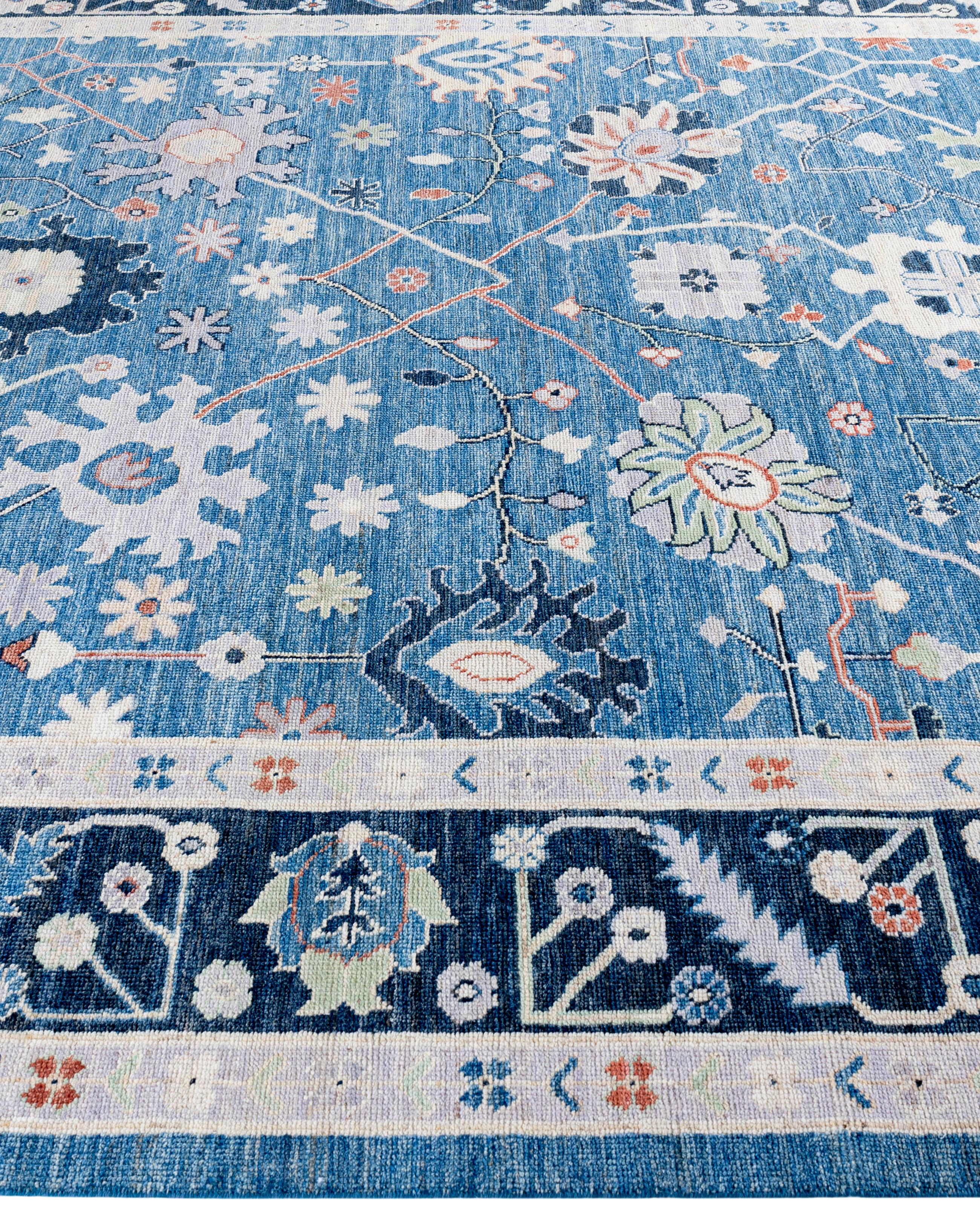 Hand-Knotted Traditional Tribal Oushak Wool Hand Knotted Light Blue Area Rug 8' 0