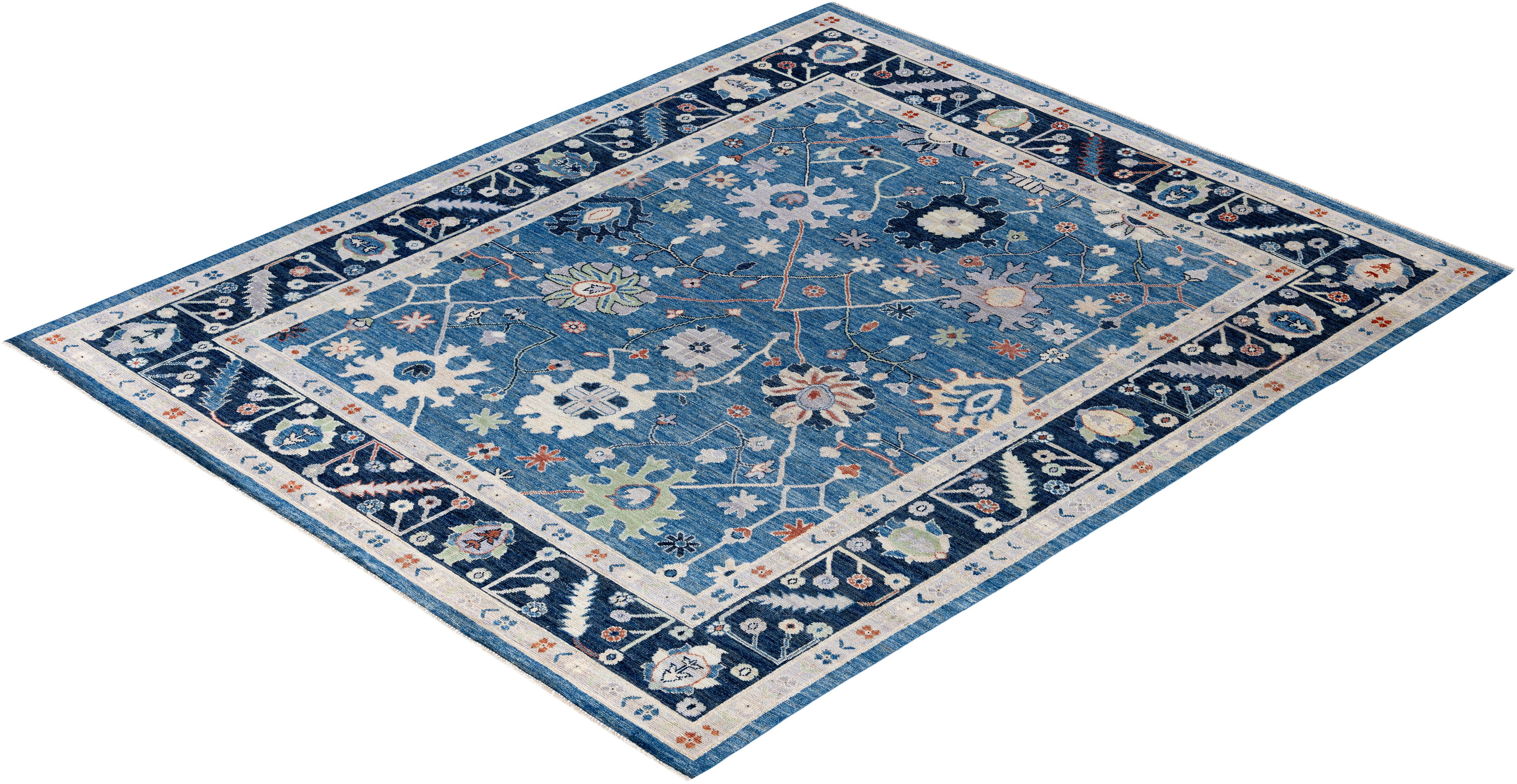 Traditional Tribal Oushak Wool Hand Knotted Light Blue Area Rug 8' 0