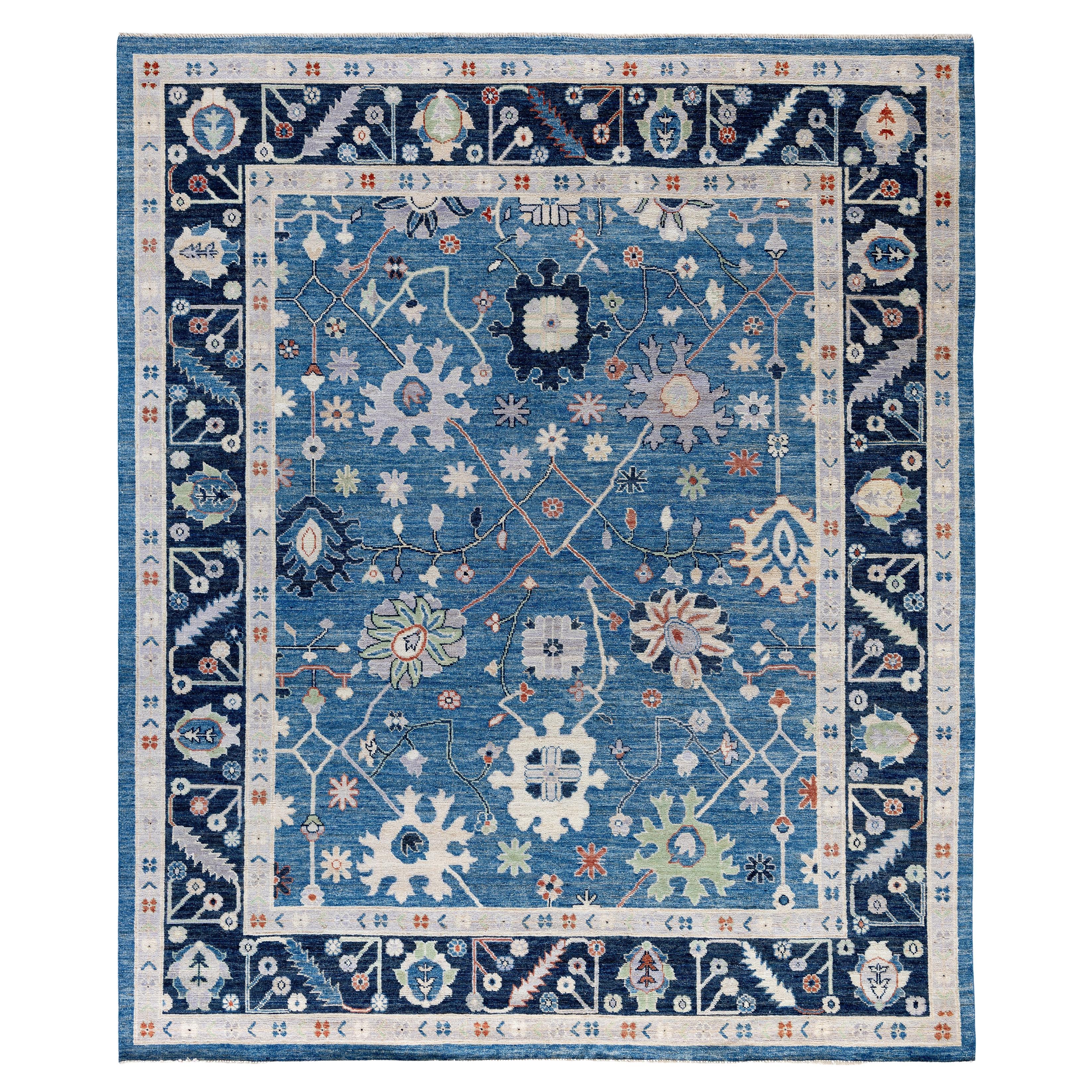 Traditional Tribal Oushak Wool Hand Knotted Light Blue Area Rug 8' 0" x 9' 7"