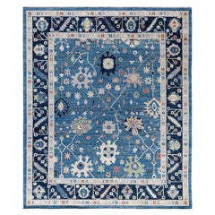 Traditional Tribal Oushak Wool Hand Knotted Light Blue Area Rug 8' 0" x 9' 7"