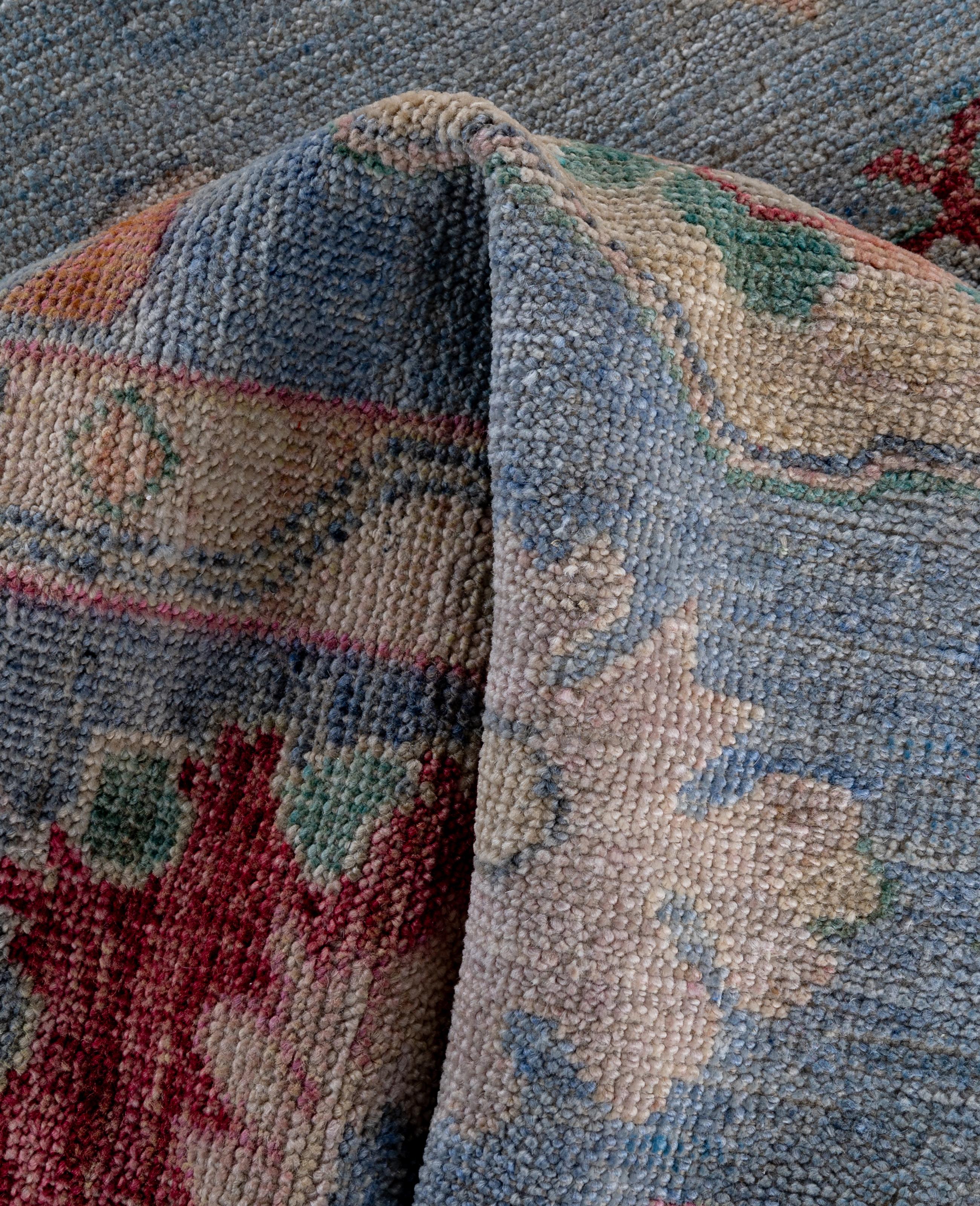 Alfombra de lana tradicional tribal Oushak anudada a mano en azul claro 8' 0