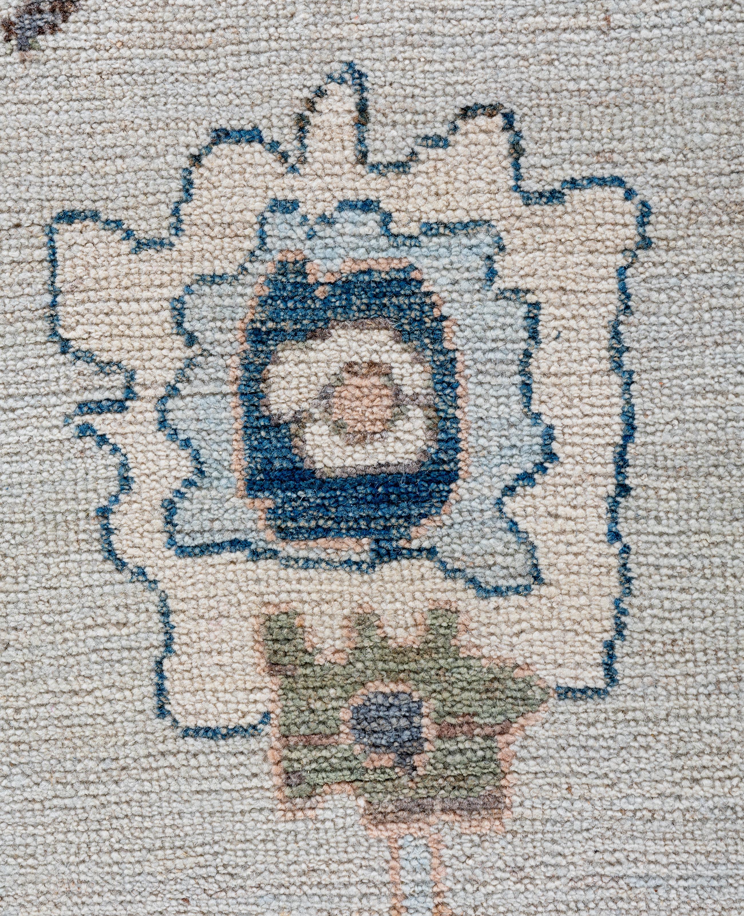 Pakistani Traditional Tribal Oushak Wool Hand Knotted Light Blue Area Rug 8' 2