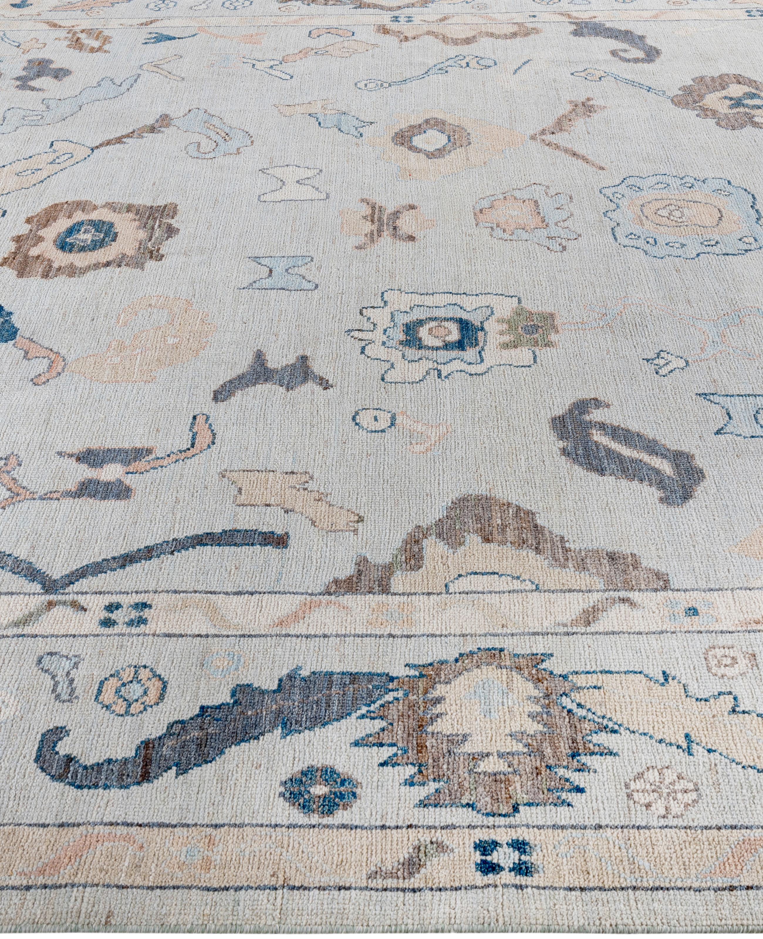 Hand-Knotted Traditional Tribal Oushak Wool Hand Knotted Light Blue Area Rug 8' 2