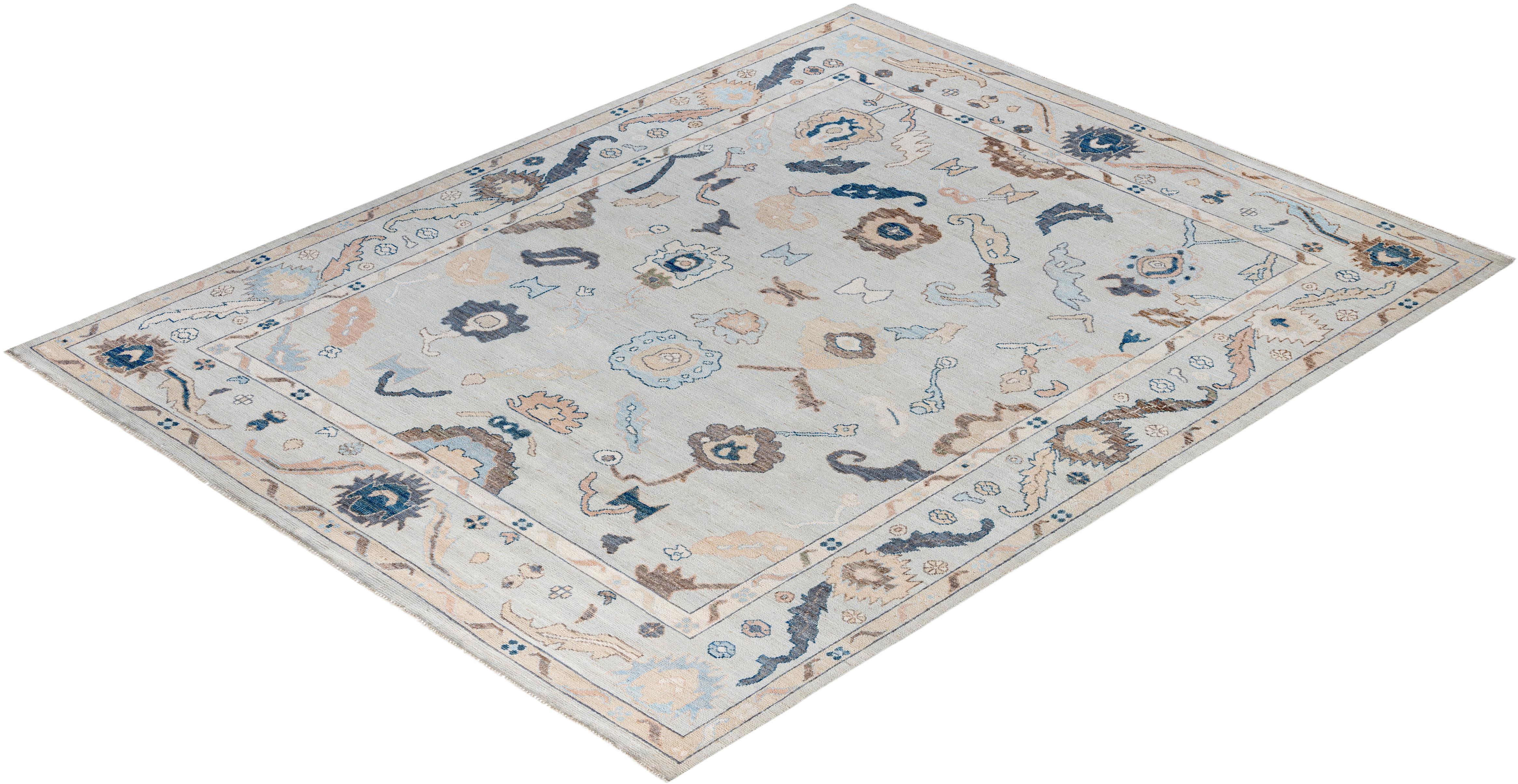 Traditional Tribal Oushak Wool Hand Knotted Light Blue Area Rug 8' 2