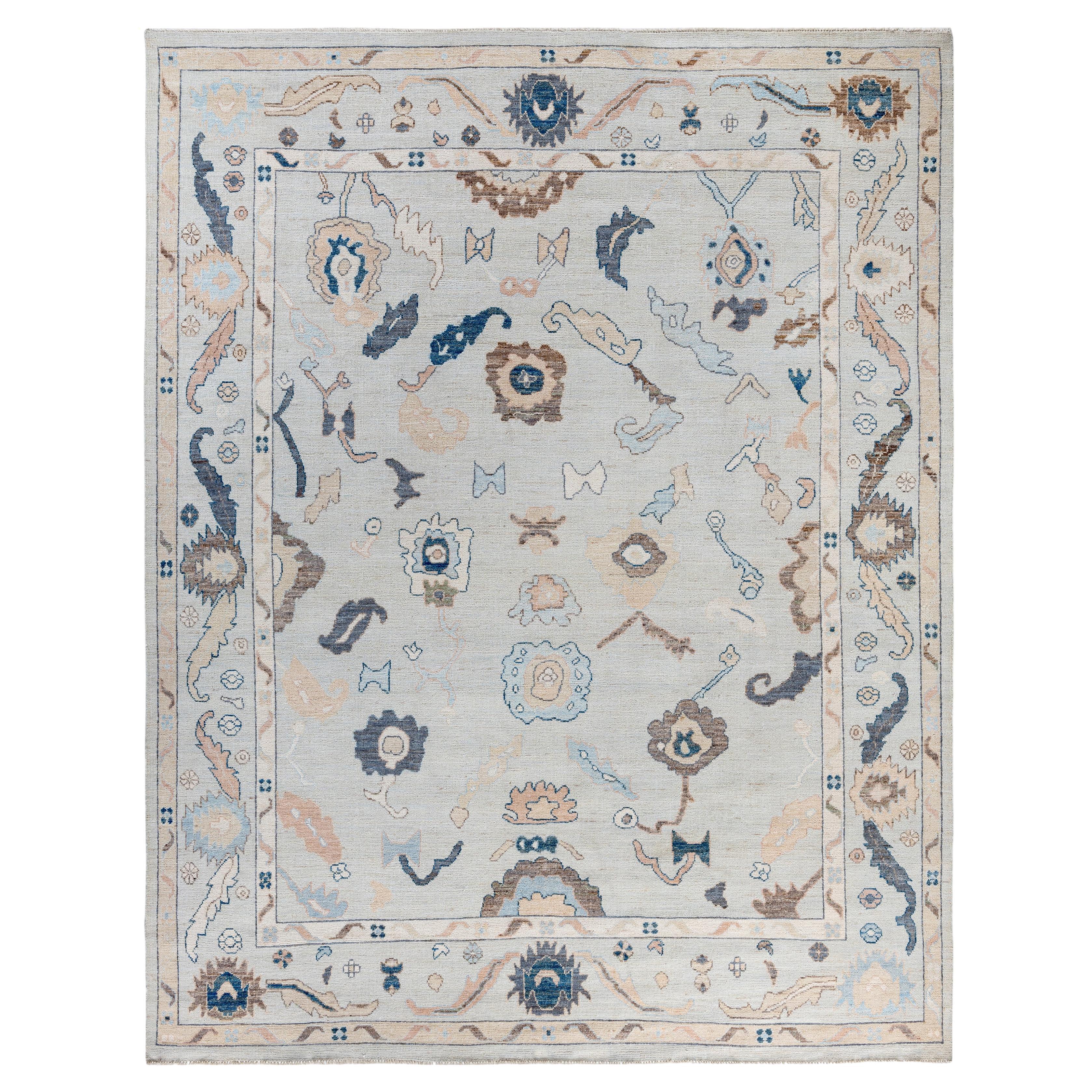 Traditional Tribal Oushak Wool Hand Knotted Light Blue Area Rug 8' 2" x 10' 3"
