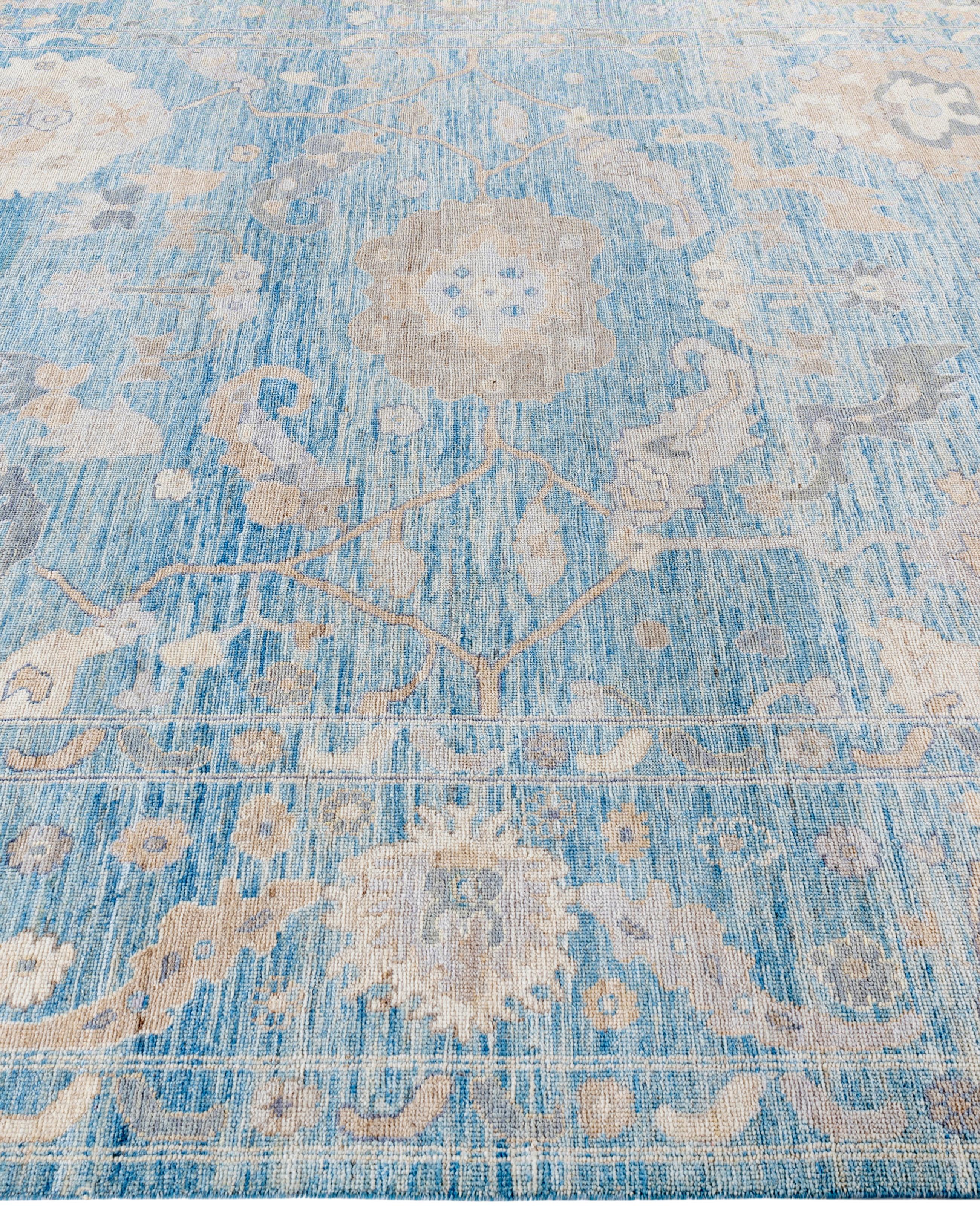 Hand-Knotted Traditional Tribal Oushak Wool Hand Knotted Light Blue Area Rug 9' 0