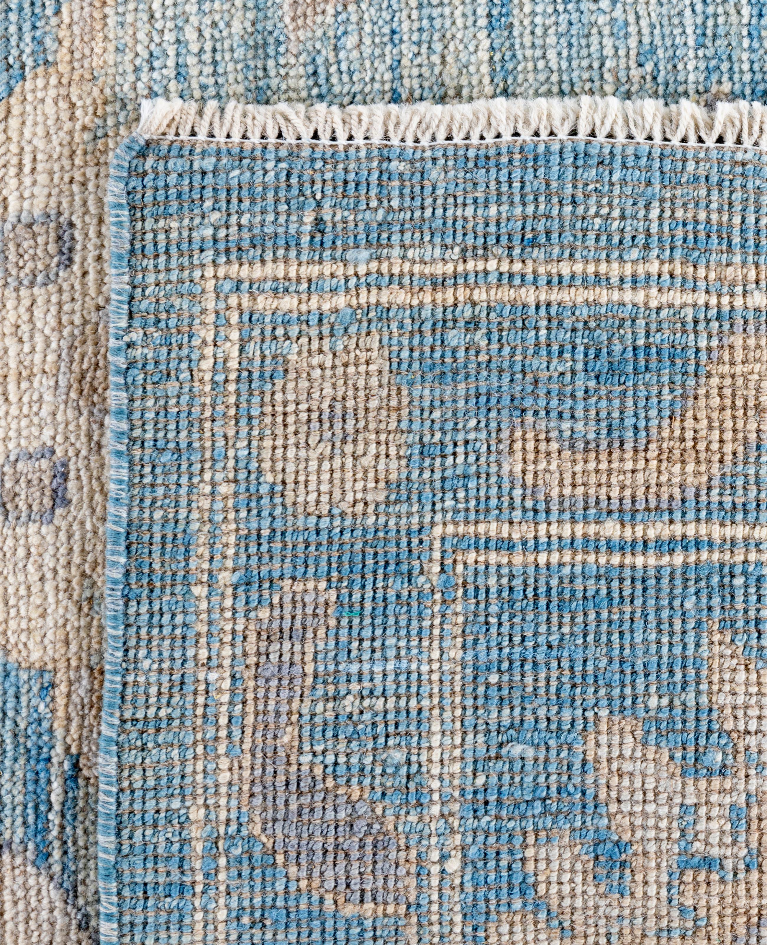 Traditional Tribal Oushak Wool Hand Knotted Light Blue Area Rug 9' 0