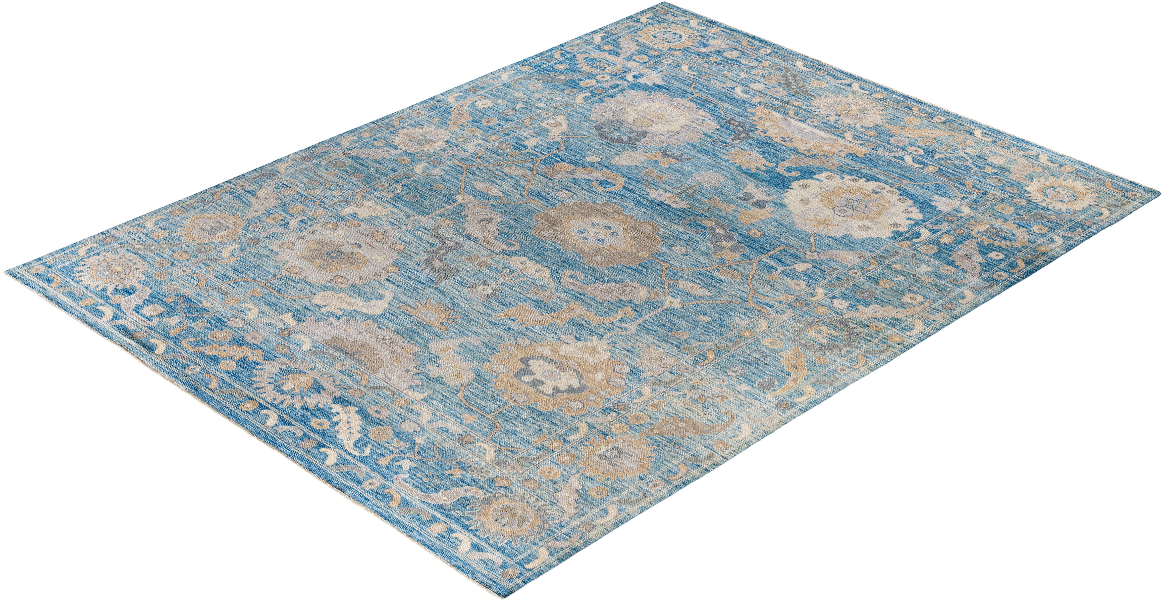 Traditional Tribal Oushak Wool Hand Knotted Light Blue Area Rug 9' 0