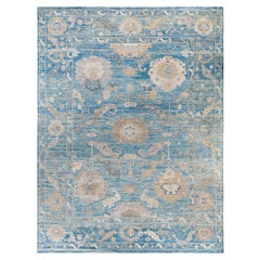 Tappeto Tribale Tradizionale in Lana Oushak Annodato a Mano Blu 9' 0" x 11' 10"