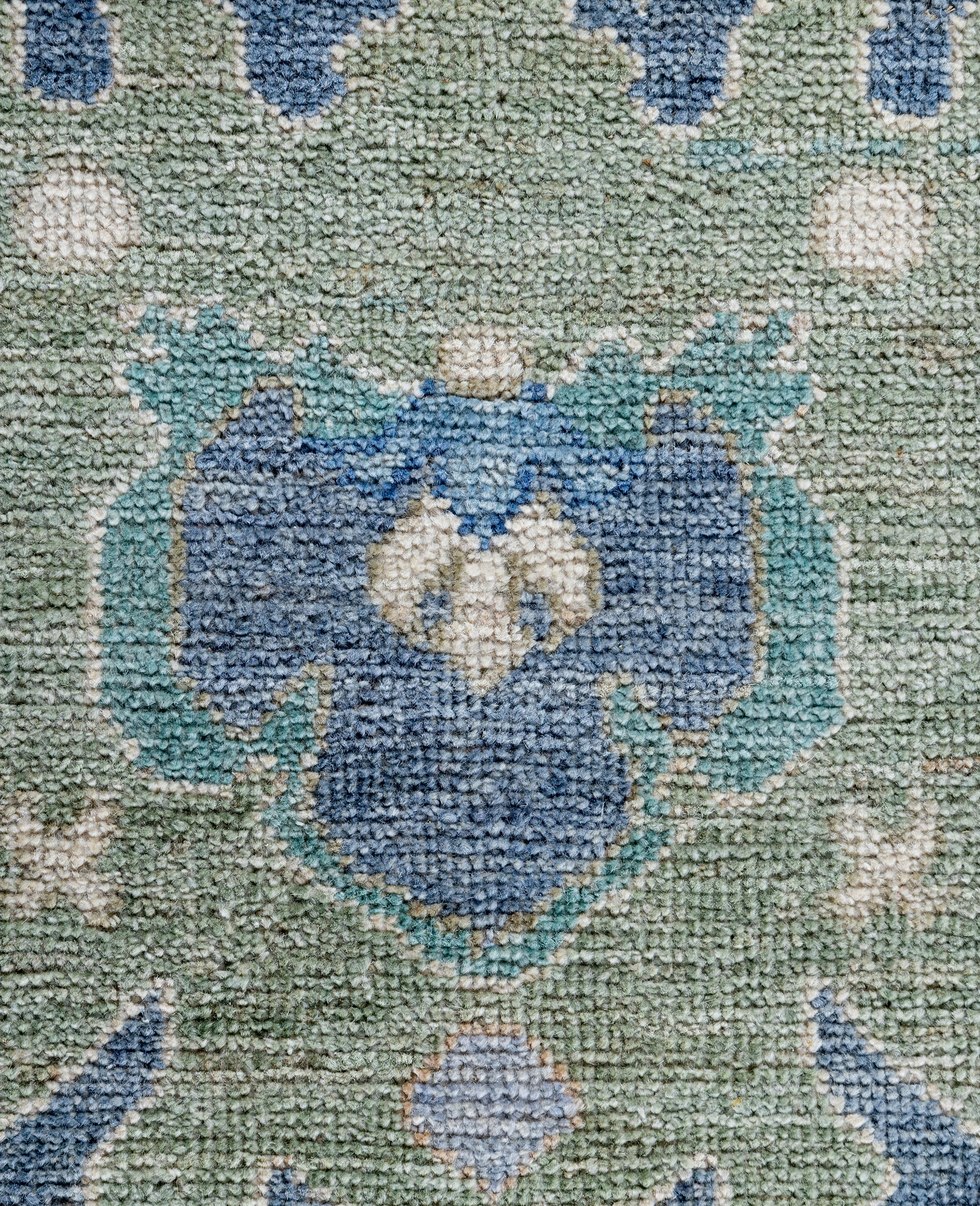 Pakistano Tappeto Tribale Tradizionale in Lana Oushak Annodato a Mano Blu 9' 0