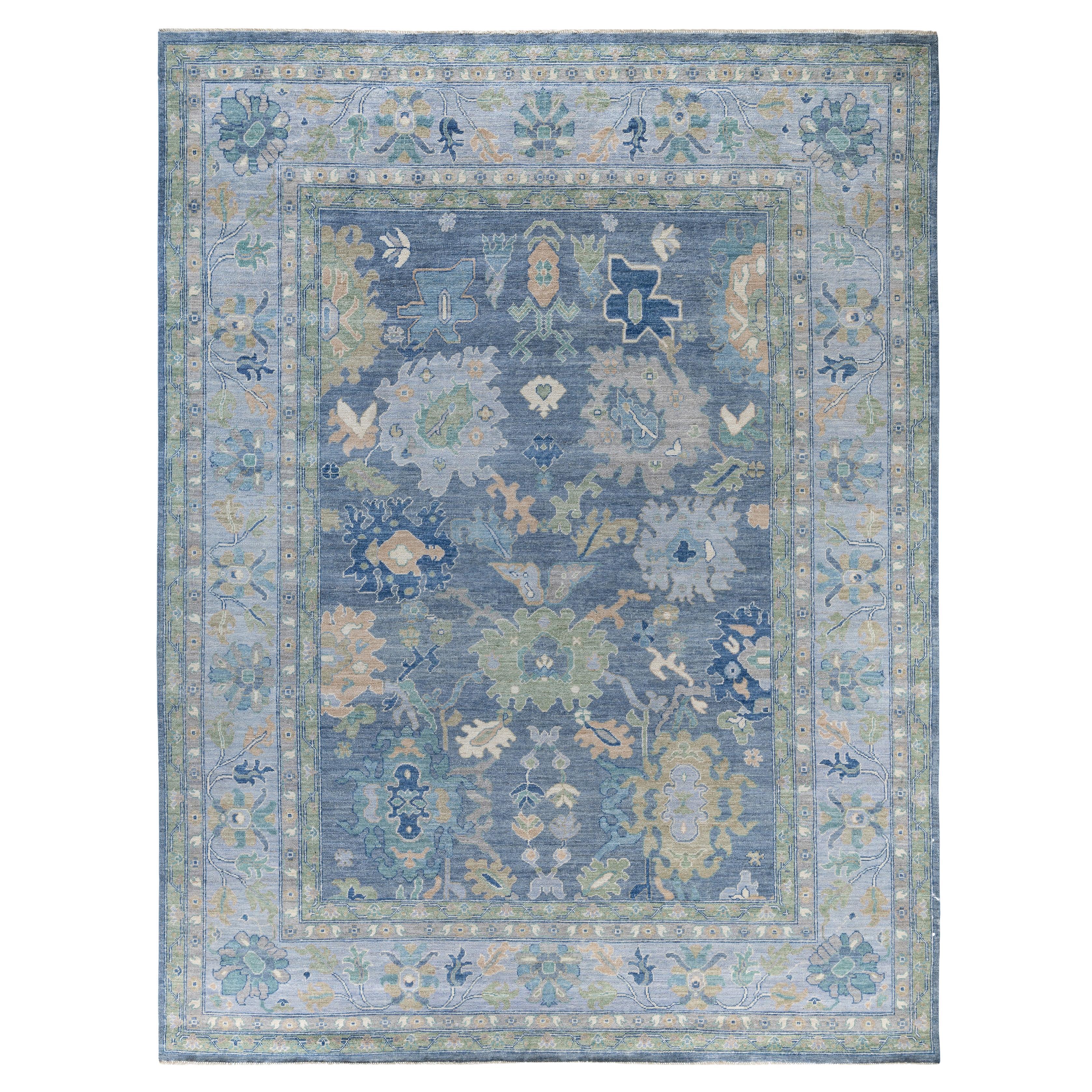 Traditional Tribal Oushak Wool Hand Knotted Light Blue Area Rug 9' 0" x 11' 9"