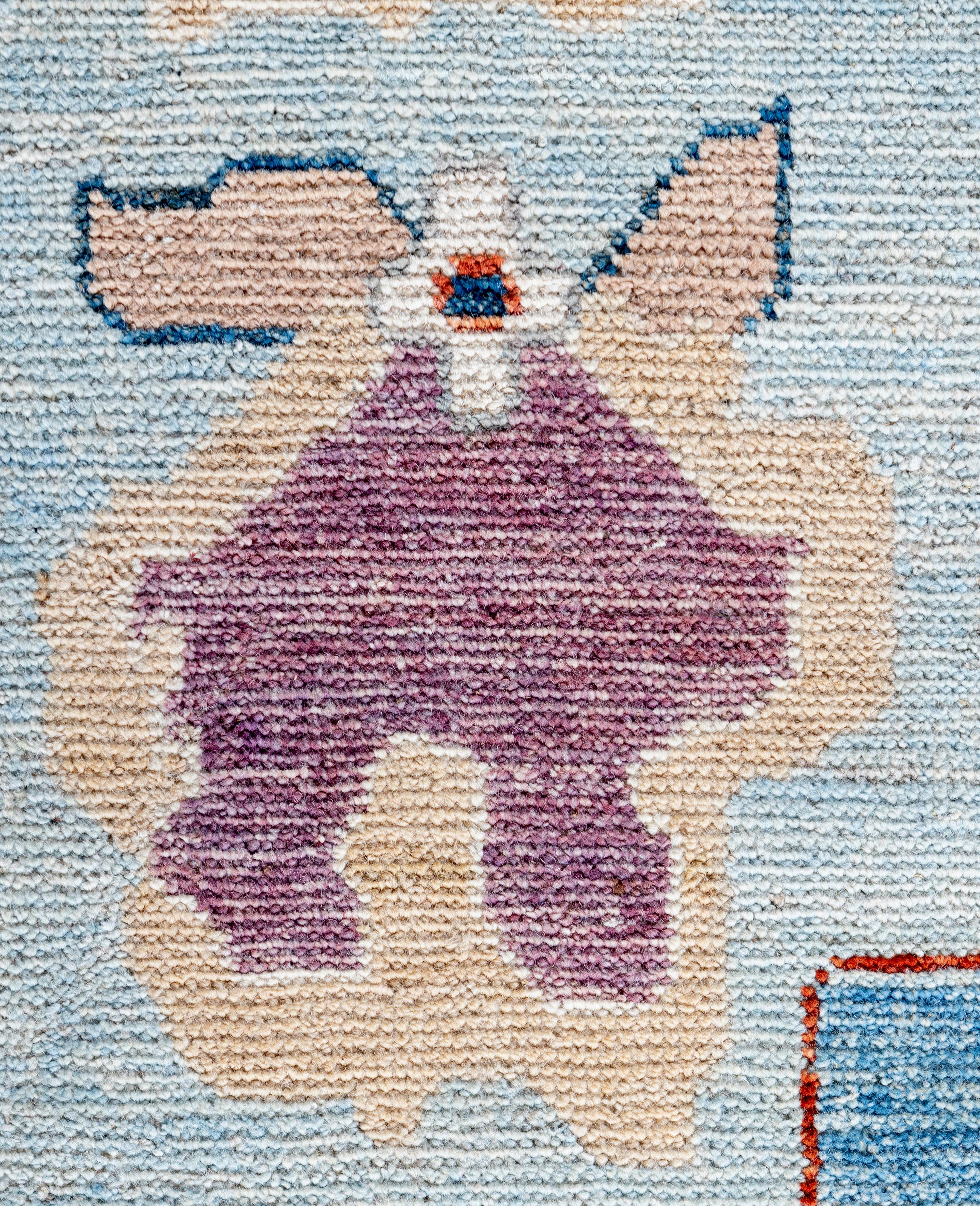Alfombra de lana tradicional tribal Oushak anudada a mano en azul claro 9' 2