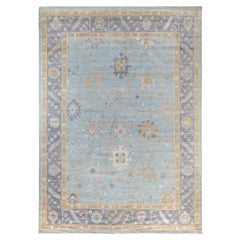 Traditional Tribal Oushak Wool Hand Knotted Light Blue Area Rug 9' 8" x 13' 6"