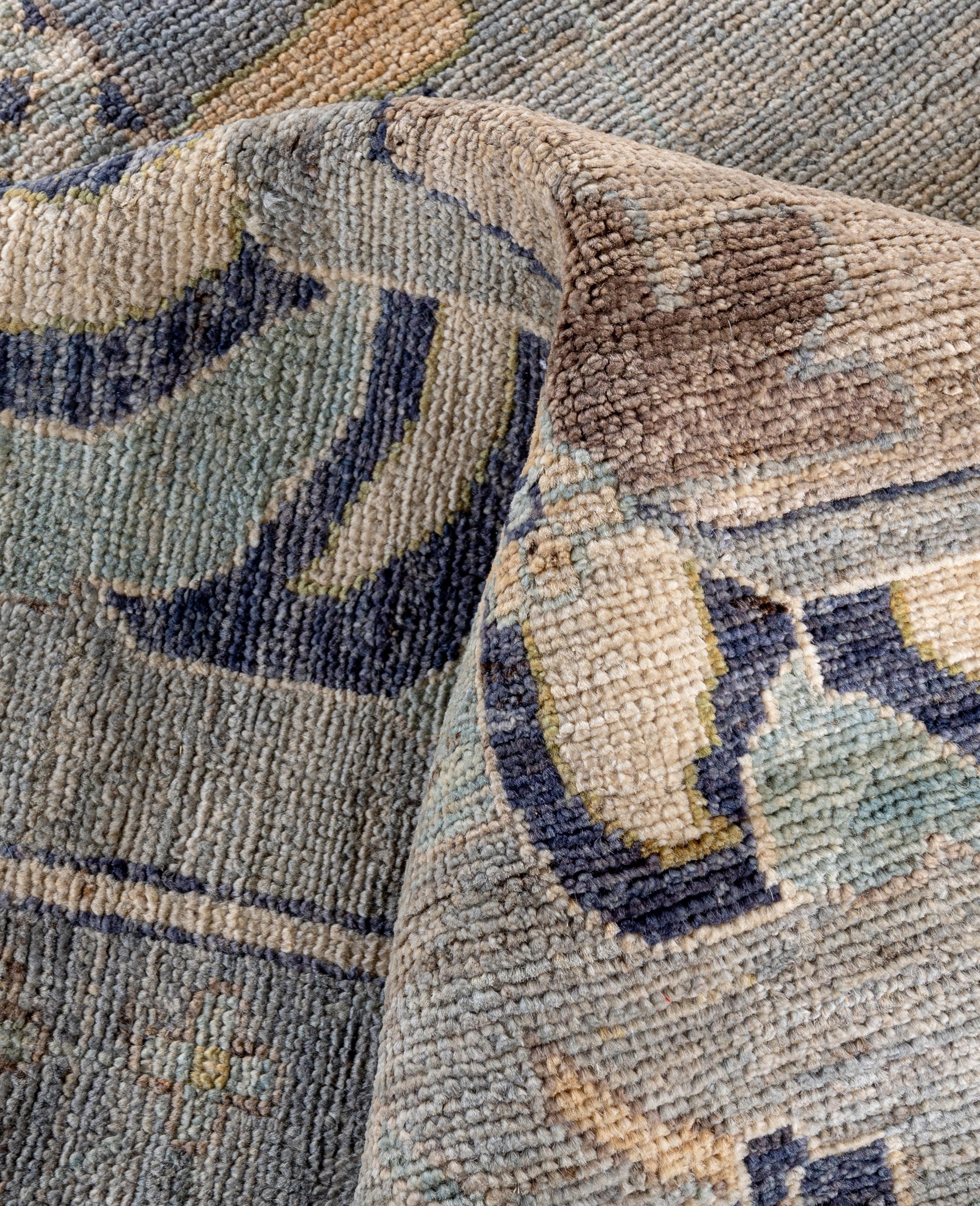 Laine Tapis traditionnel tribal Oushak gris clair noué à la main 10' 0