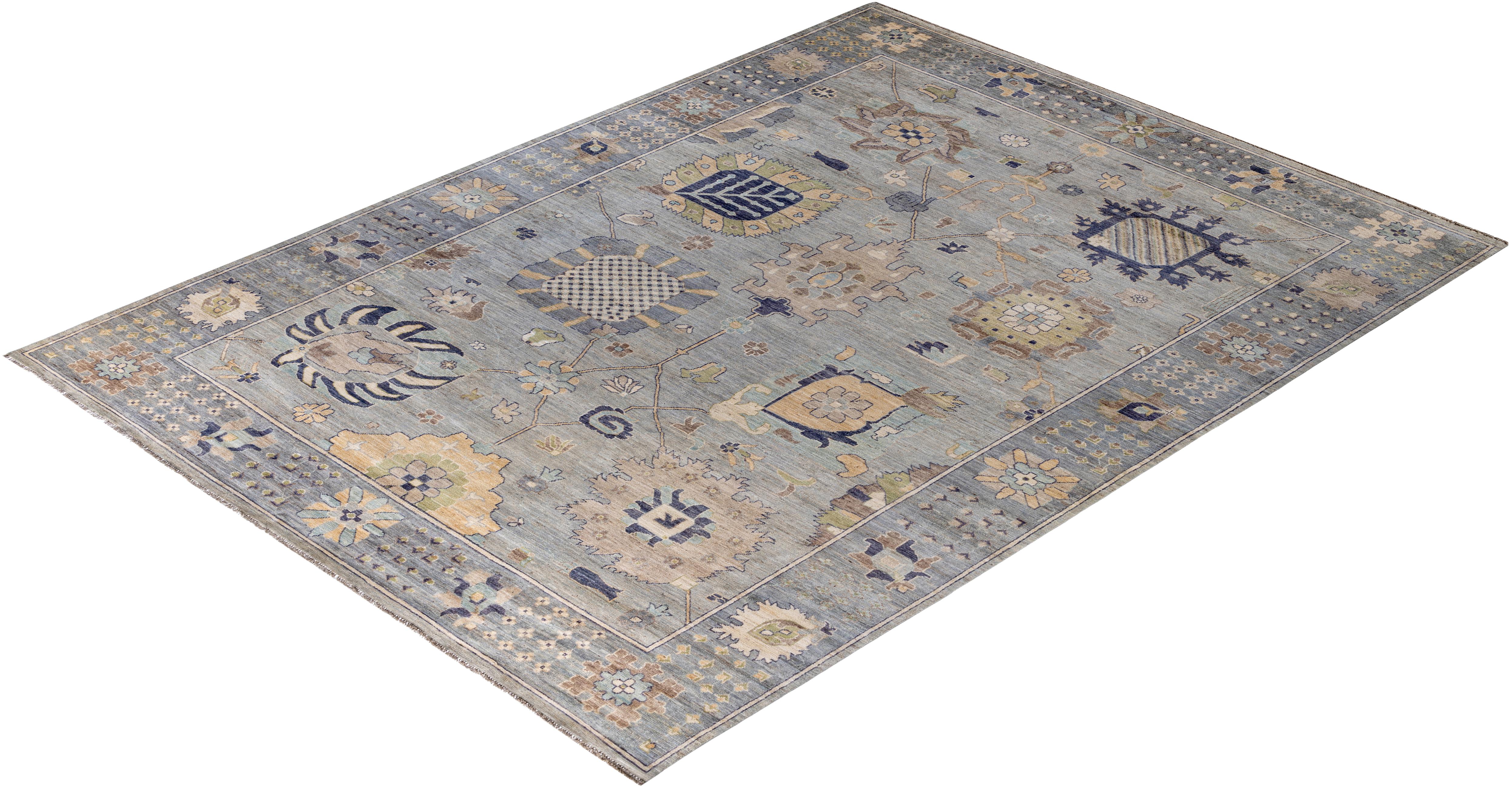 Tapis traditionnel tribal Oushak gris clair noué à la main 10' 0