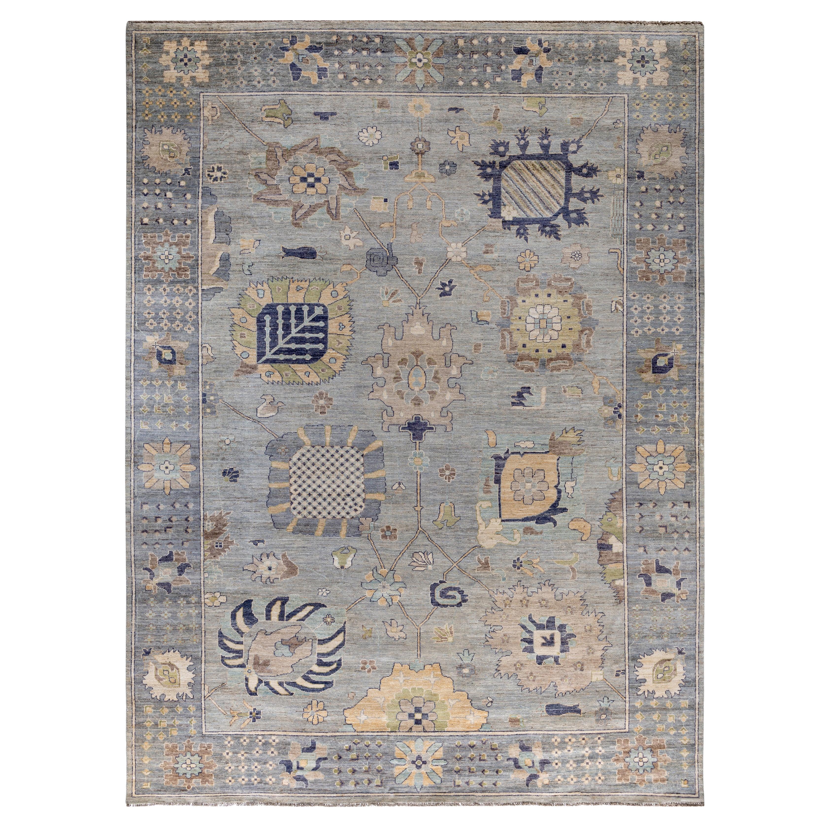 Traditional Tribal Oushak Wool Hand Knotted Light Gray Area Rug 10' 0" x 13' 8"