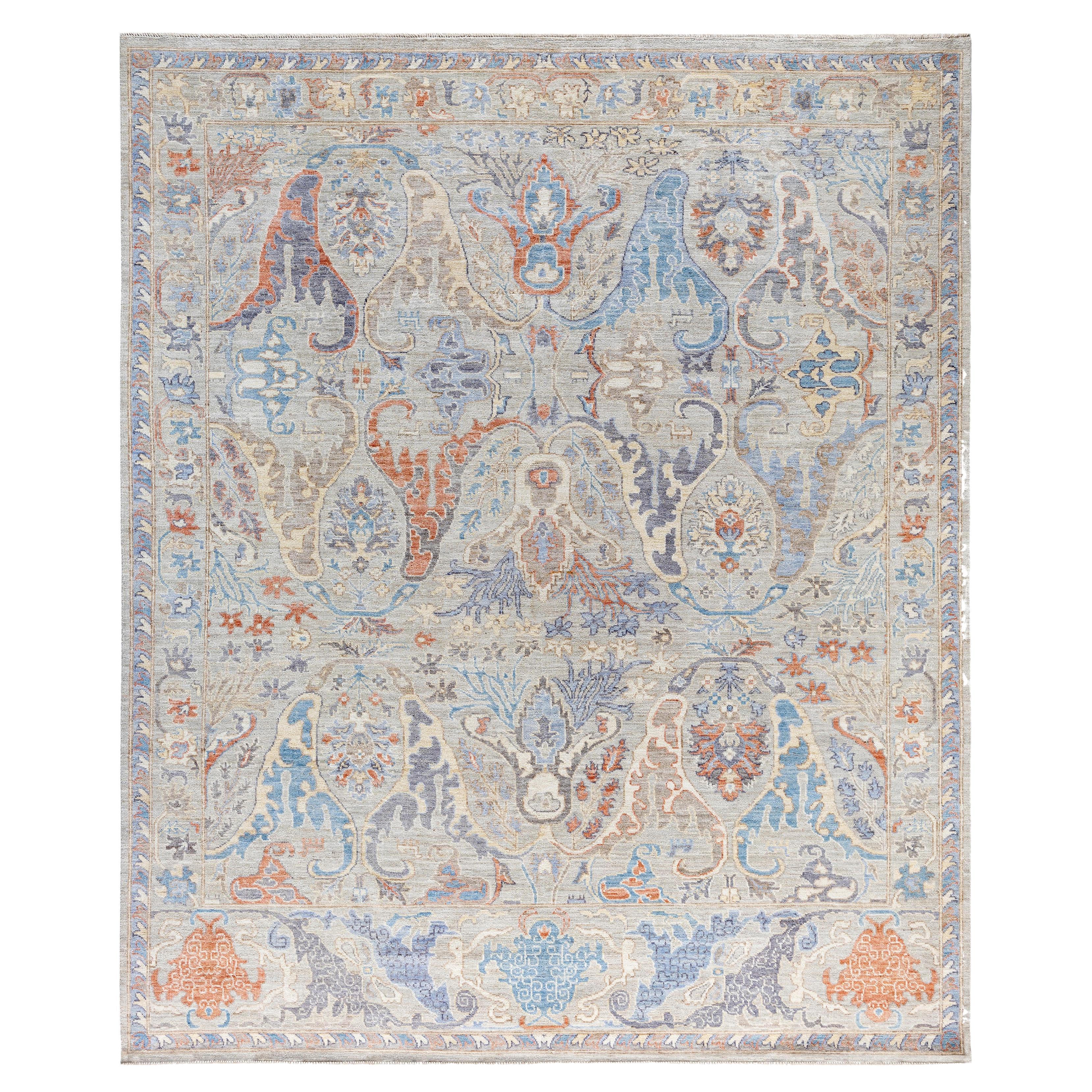 Traditional Tribal Oushak Wool Hand Knotted Light Gray Area Rug 8' 1" x 10' 0"