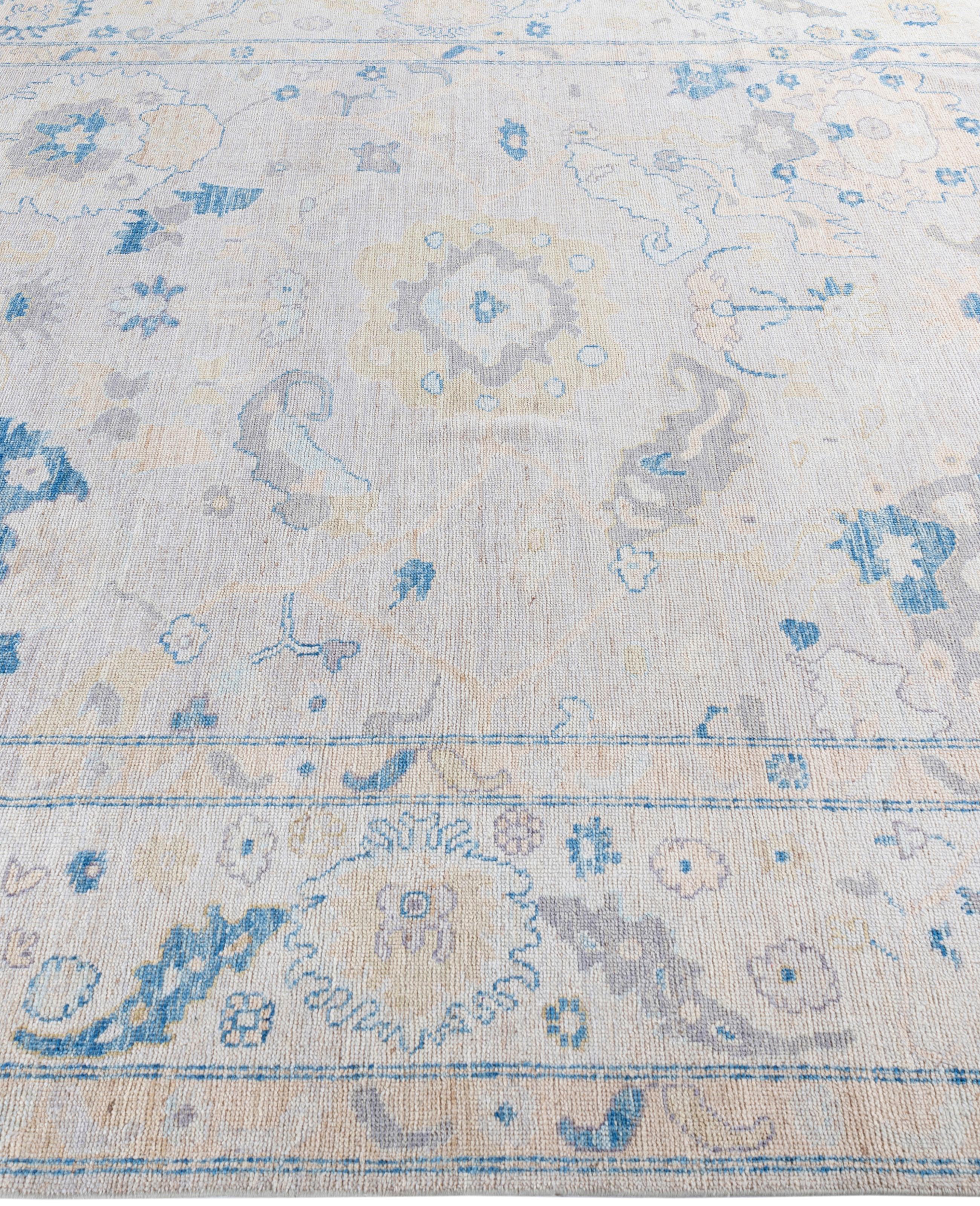 Hand-Knotted Traditional Tribal Oushak Wool Hand Knotted Light Gray Area Rug 8' 1