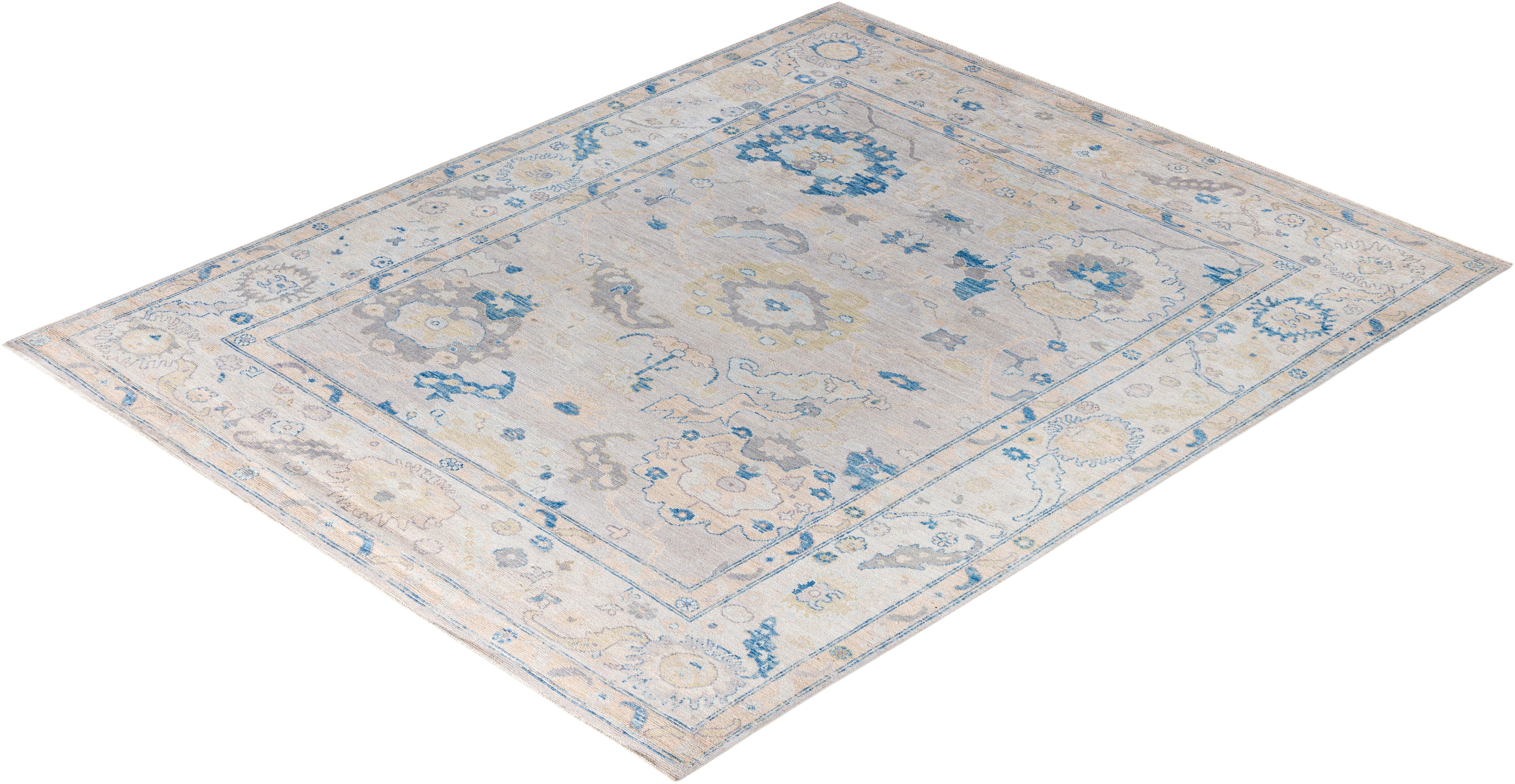Traditional Tribal Oushak Wool Hand Knotted Light Gray Area Rug 8' 1