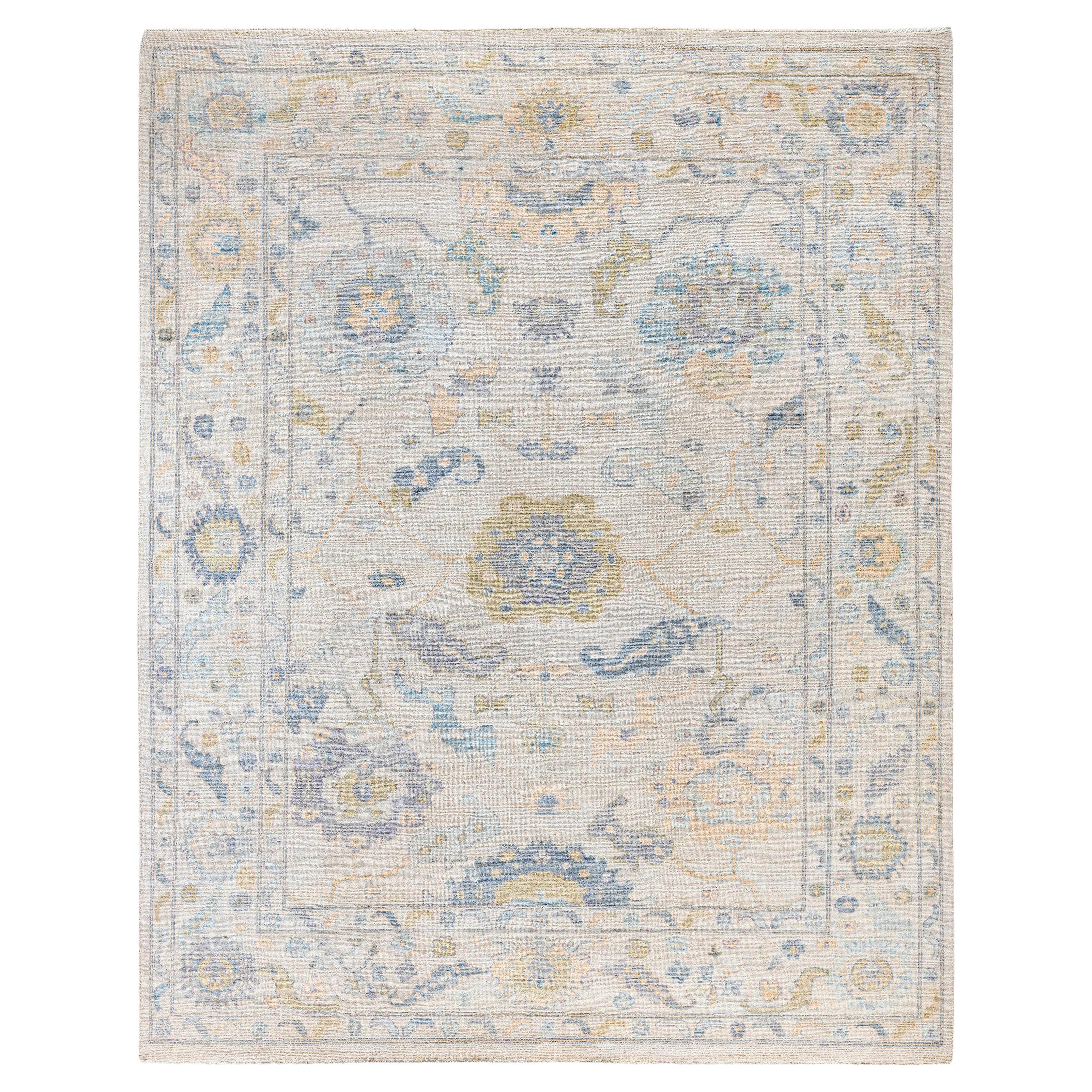 Traditional Tribal Oushak Wool Hand Knotted Light Gray Area Rug 8' 1" x 10' 1"