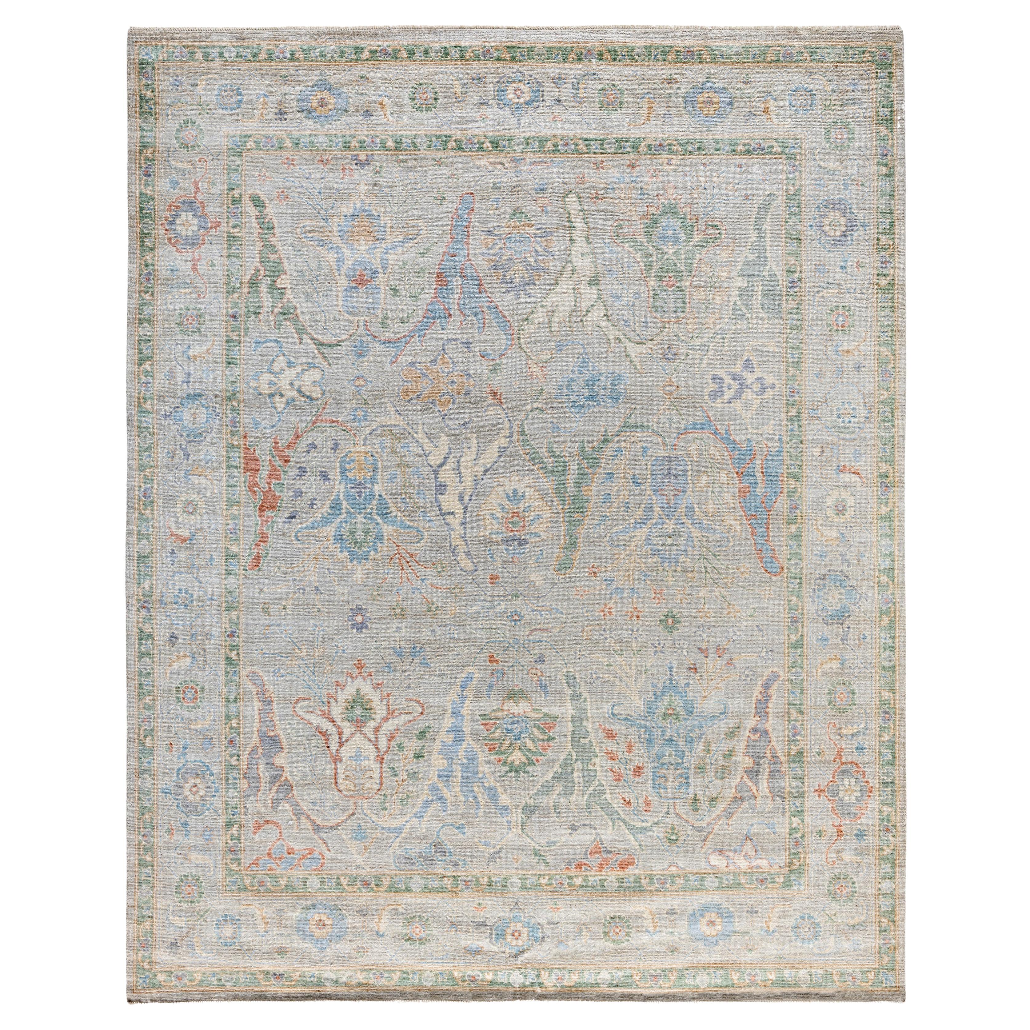 Traditional Tribal Oushak Wool Hand Knotted Light Gray Area Rug 8' 1" x 9' 11"