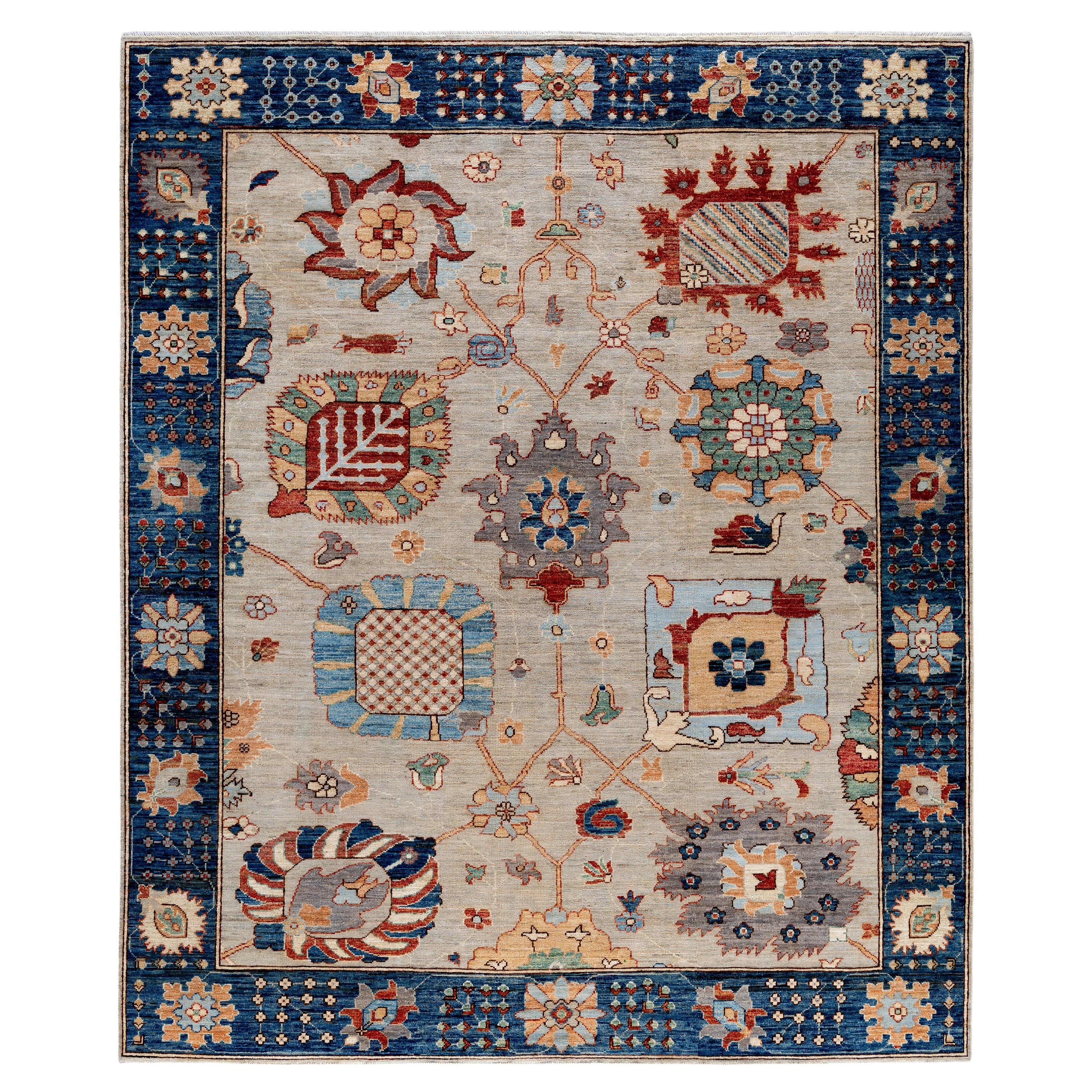 Tapis traditionnel tribal Oushak gris clair noué à la main 8' 1" x 9' 9"