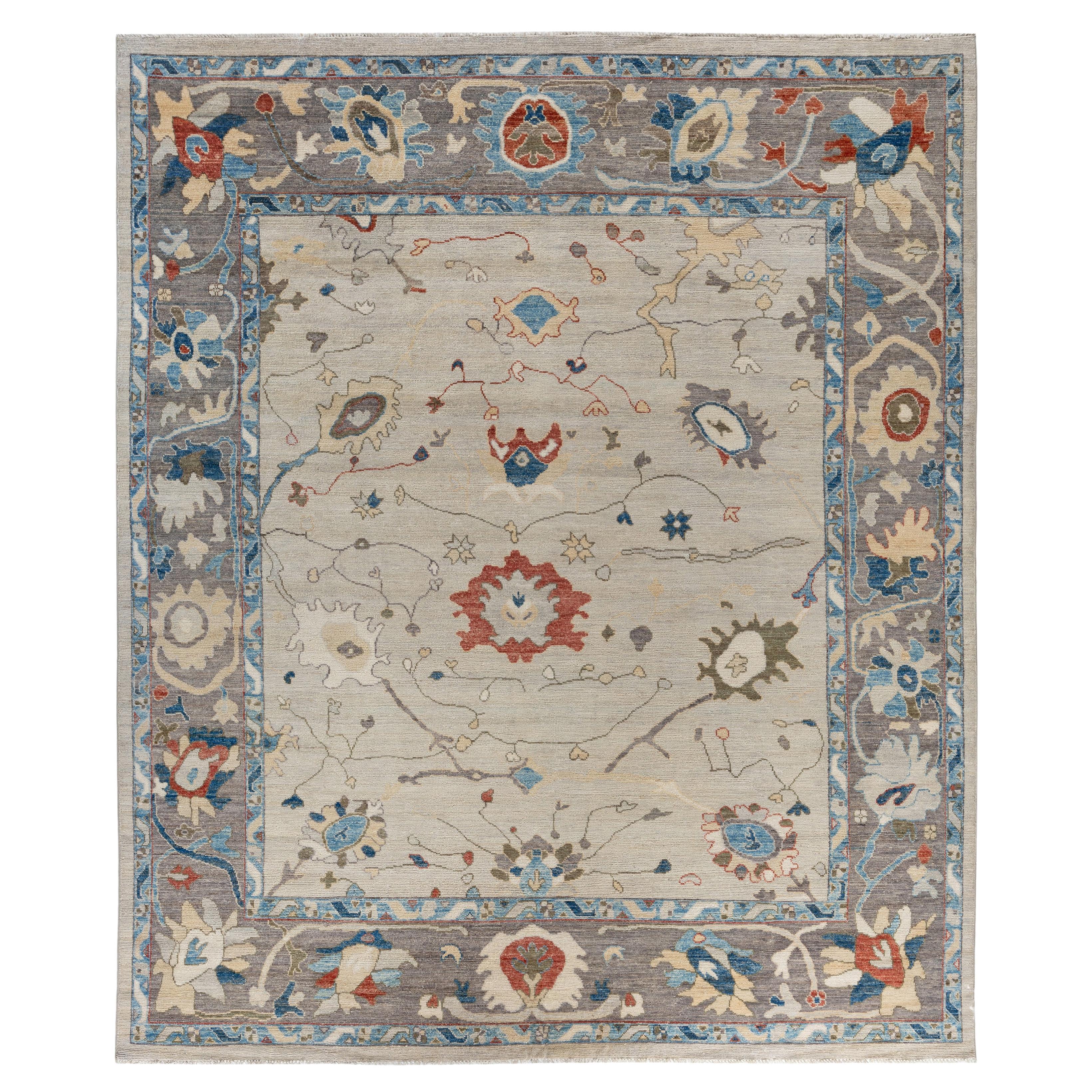 Traditional Tribal Oushak Wool Hand Knotted Light Gray Area Rug 8' 2" x 9' 10"