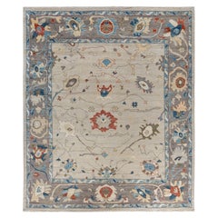 Traditional Tribal Oushak Wool Hand Knotted Light Gray Area Rug 8' 2" x 9' 10"