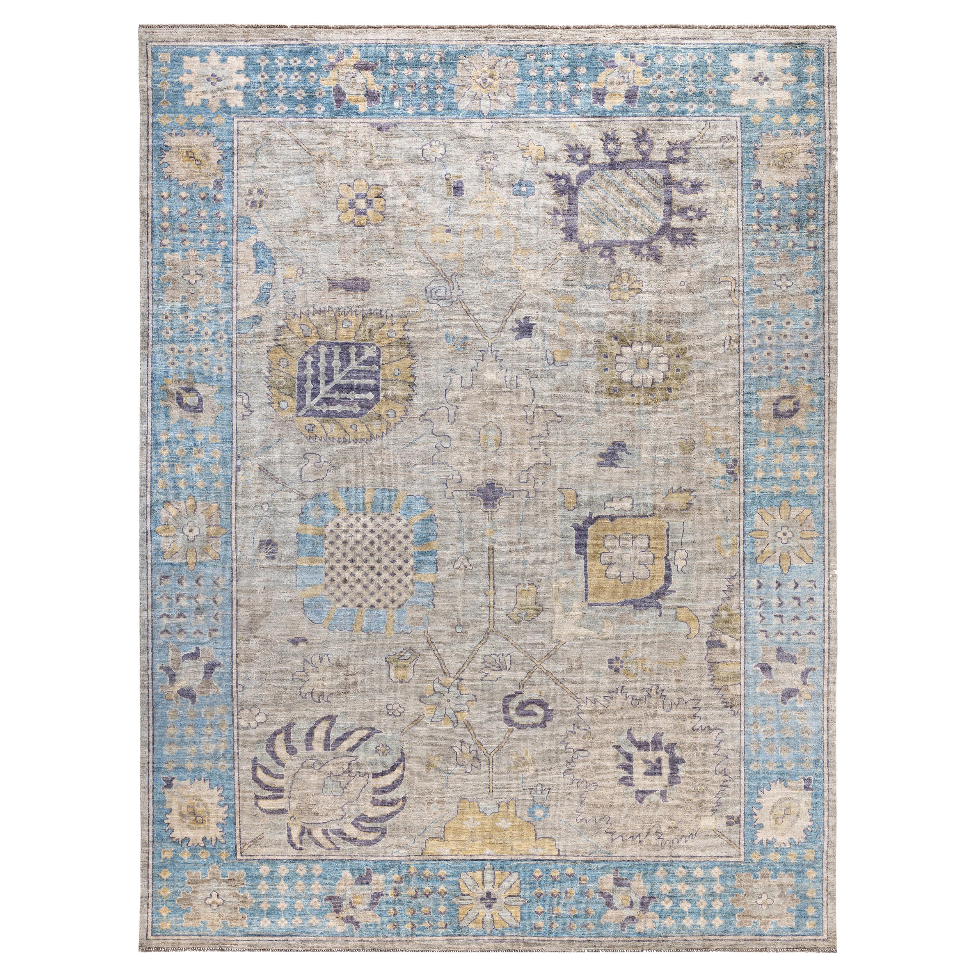 Traditional Tribal Oushak Wool Hand Knotted Light Gray Area Rug 9' 0" x 11' 7"