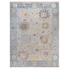 Traditional Tribal Oushak Wool Hand Knotted Light Gray Area Rug 9' 0" x 11' 7"