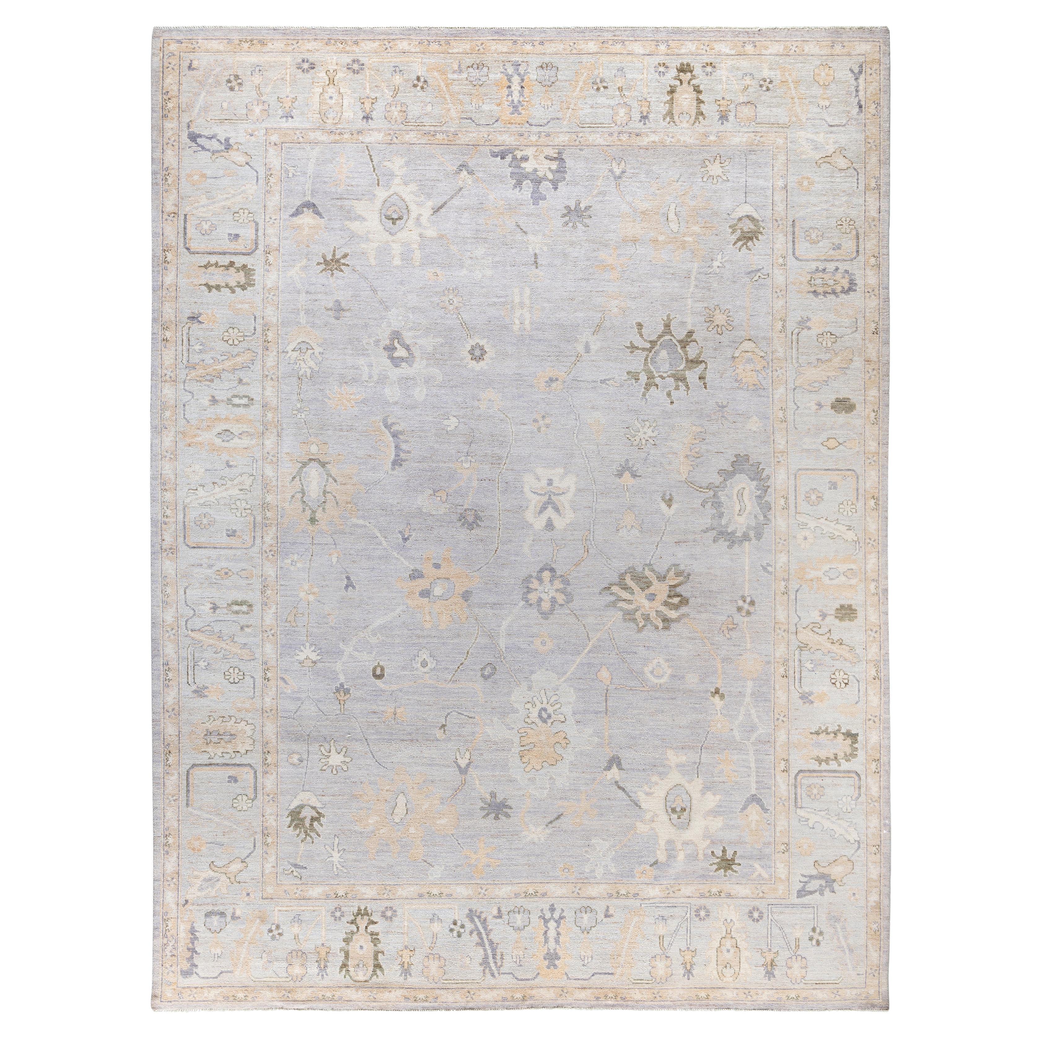 Traditional Tribal Oushak Wool Hand Knotted Light Gray Area Rug 9' 2" x 11' 10"
