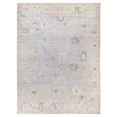 Alfombra de lana tradicional tribal Oushak anudada a mano en gris claro 9' 2" x 11' 10