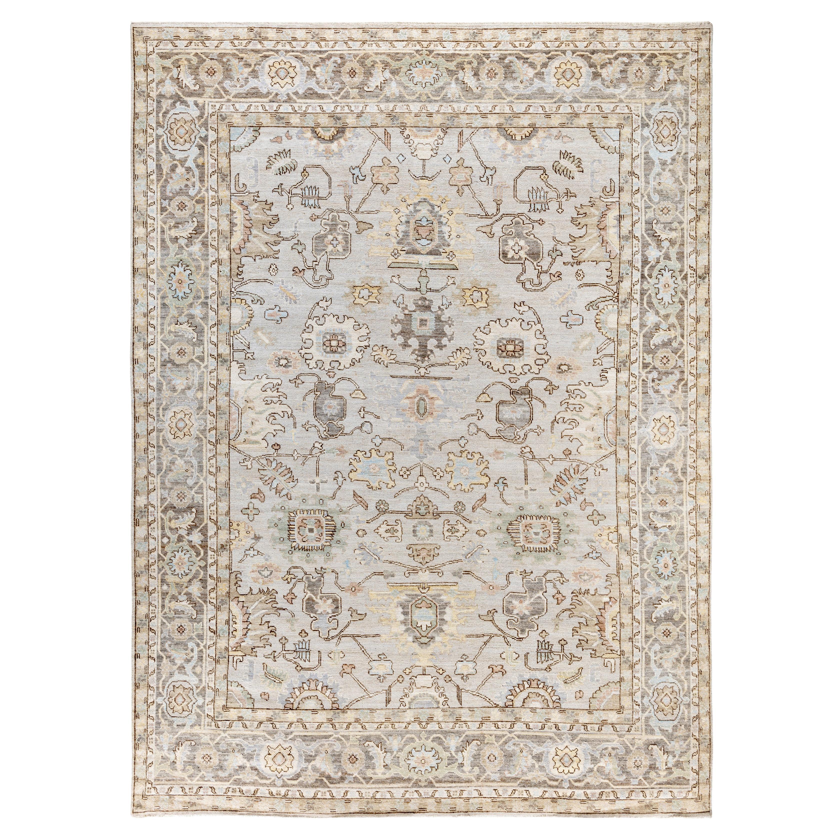 Traditional Tribal Oushak Wool Hand Knotted Light Gray Area Rug 9' 2" x 12' 3"