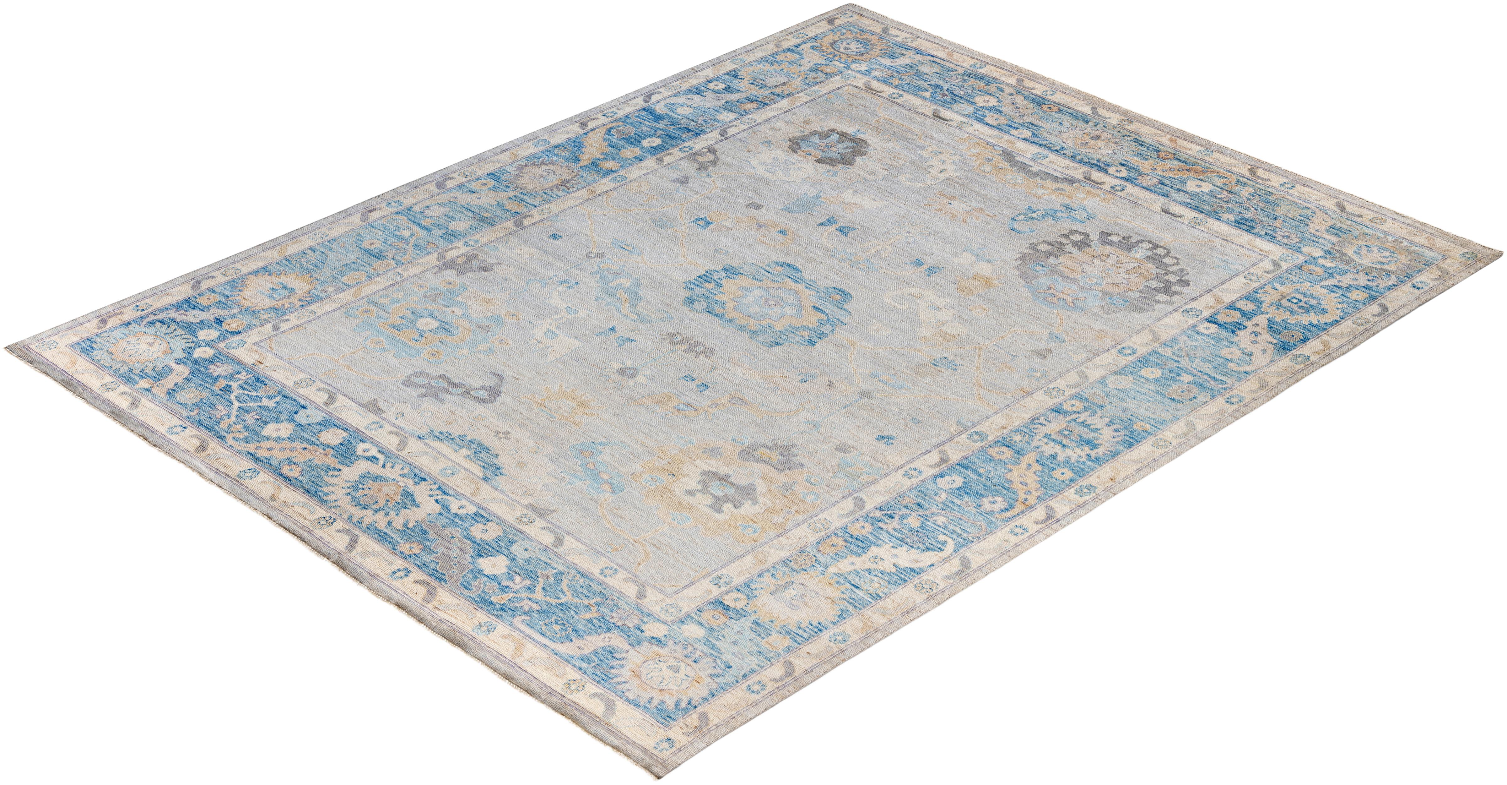 Traditional Tribal Oushak Wool Hand Knotted Light Gray Area Rug 9' 3