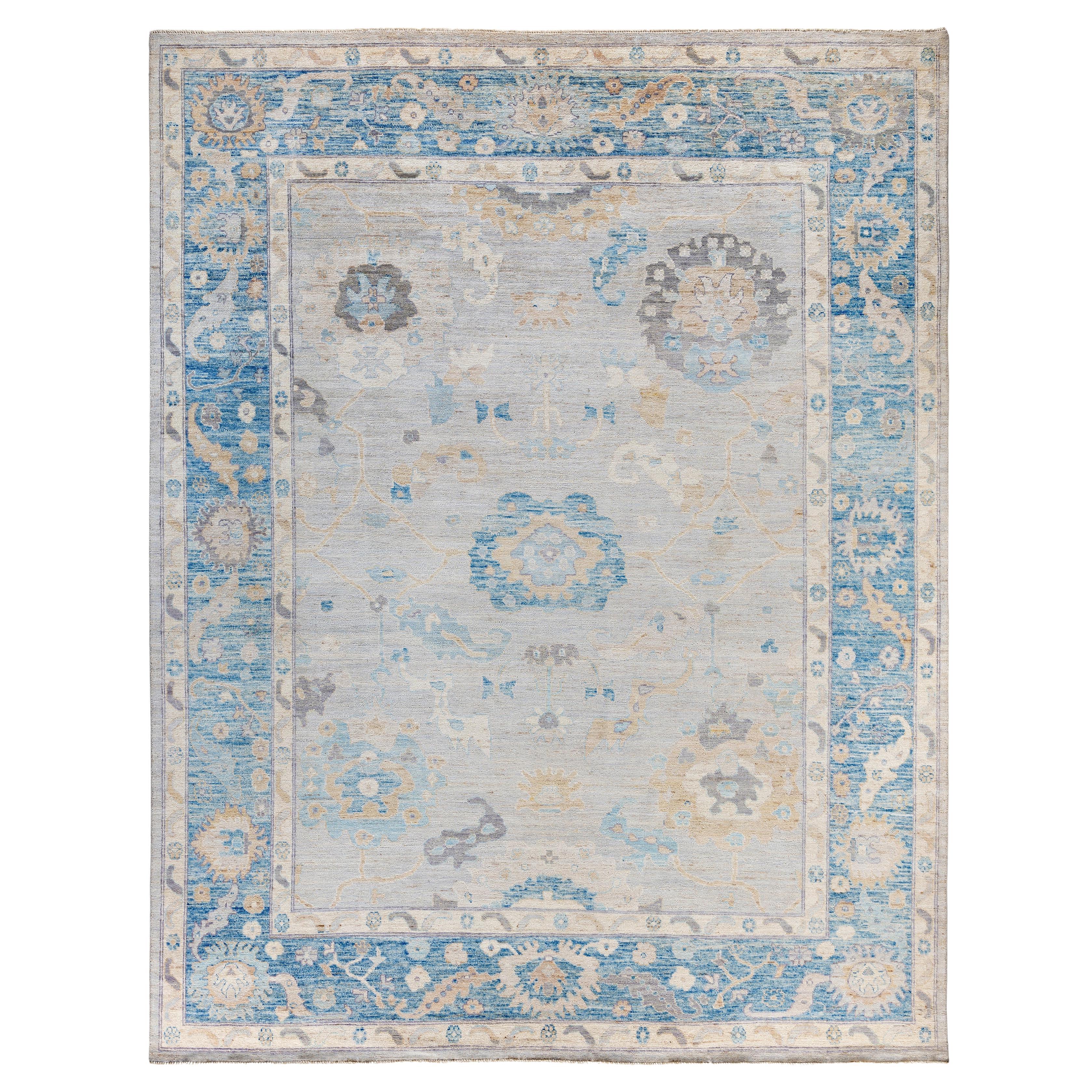 Traditional Tribal Oushak Wool Hand Knotted Light Gray Area Rug 9' 3" x 11' 10"